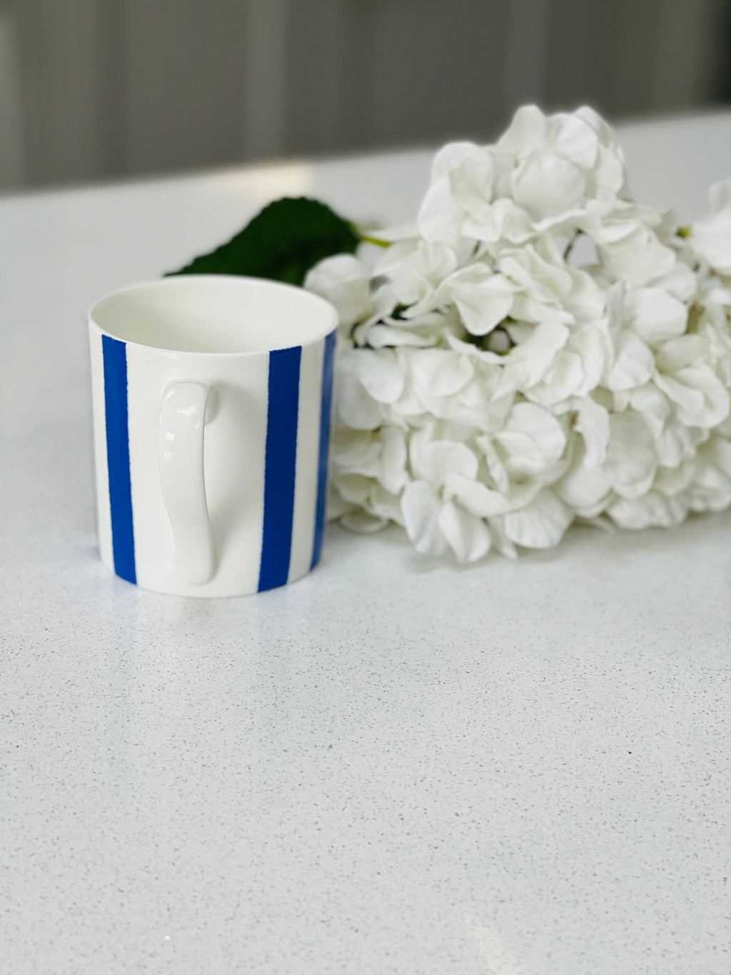 Set of 6 Fine Bone China Vertical Stripe Blue Mugs