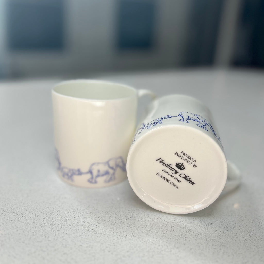 12oz Fine Bone China Elephant in blue 6 Mug Set