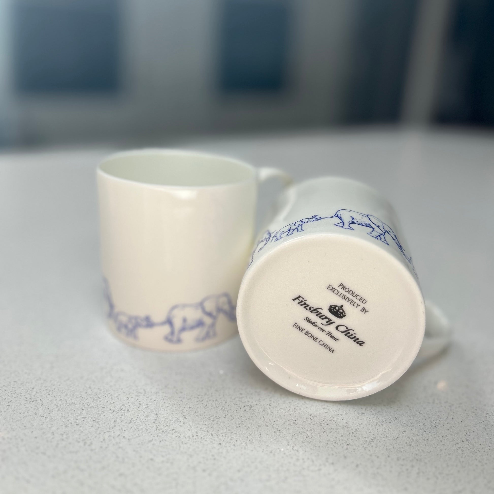 12oz Fine Bone China Elephant in blue 6 Mug Set