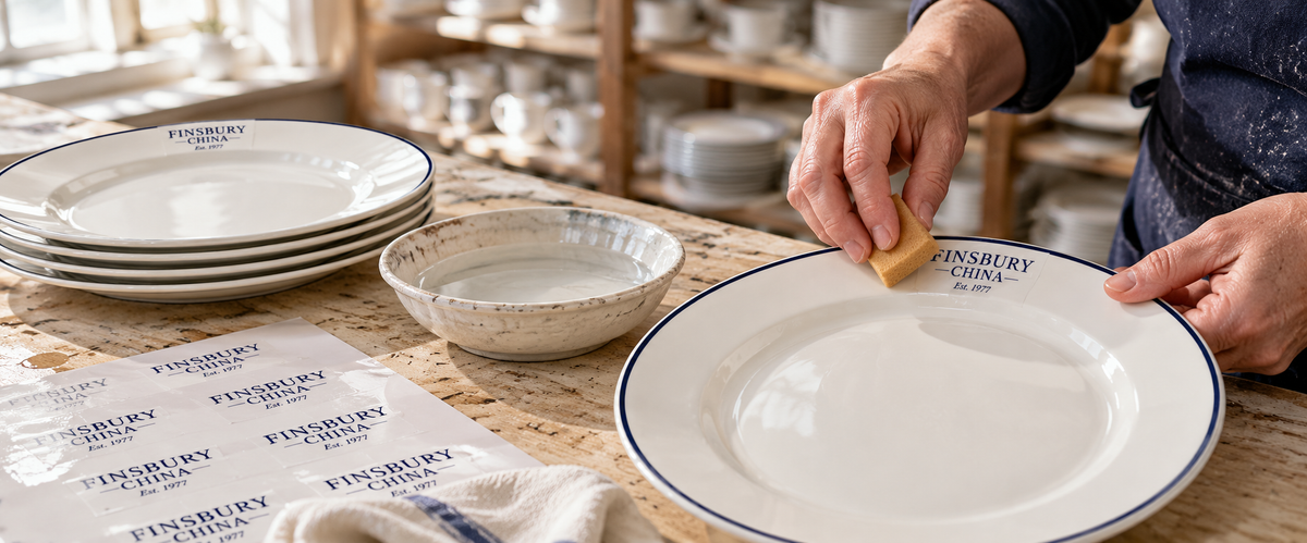Lithographer applying a ceramic transfer by hand