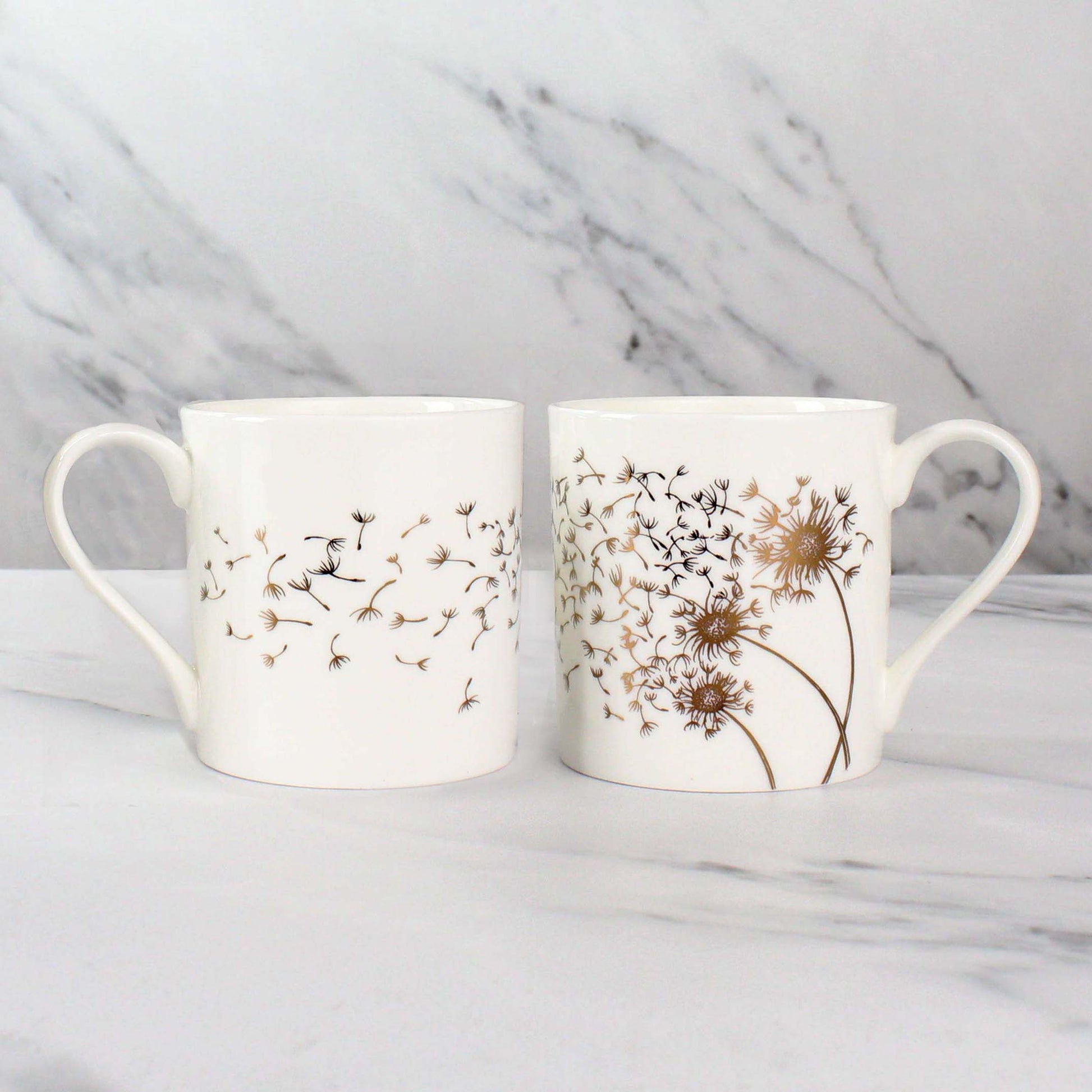 Set of 6 Fine Bone China Dandelion Wraparound Design in Gold
