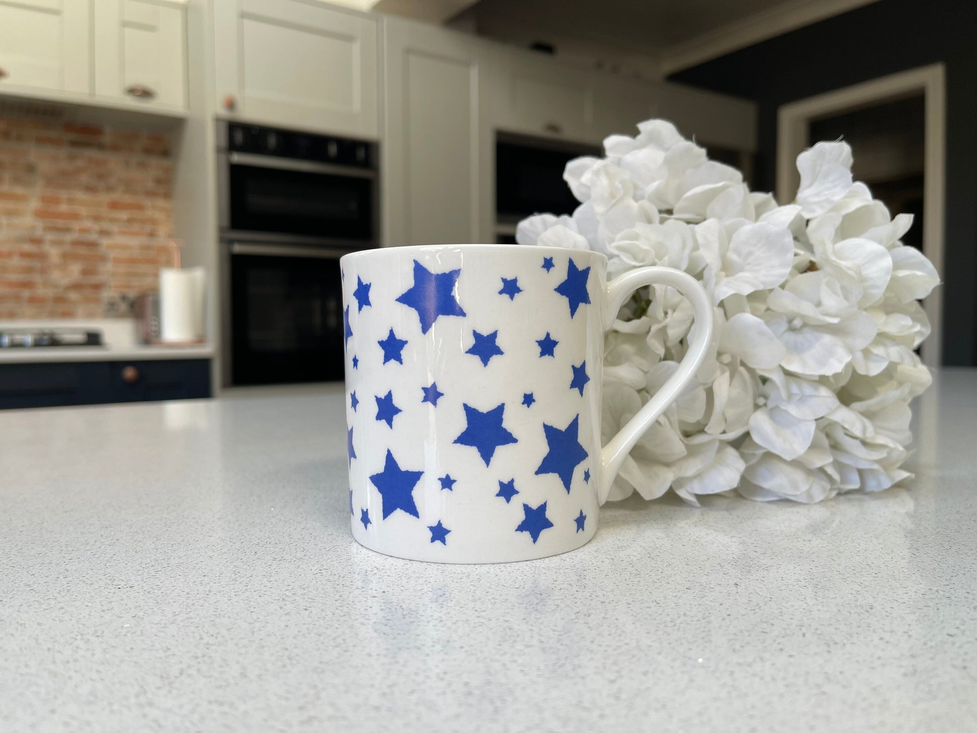 Set of 6 12oz Fine Bone China Blue Star Mug Set