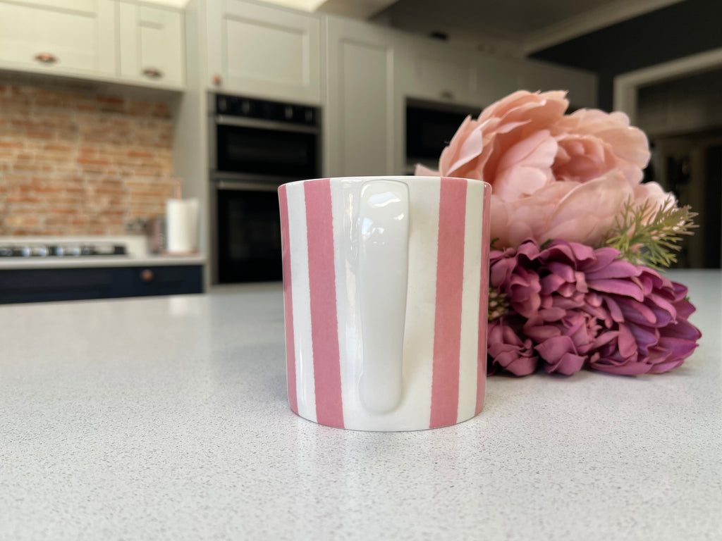 Set of 6 Fine Bone China Pink Vertical Stripe Mug Set