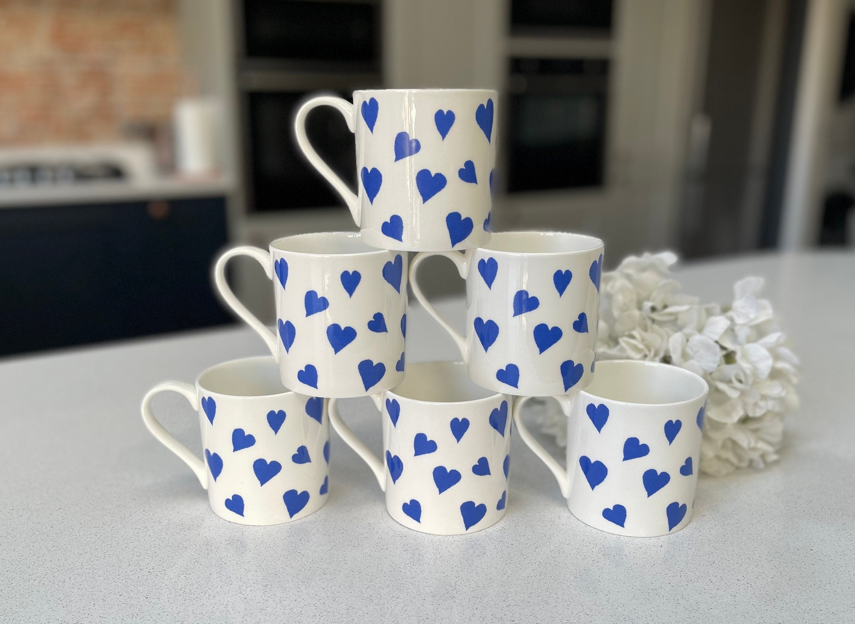"Blue Hearts" 12oz Fine Bone China Mug