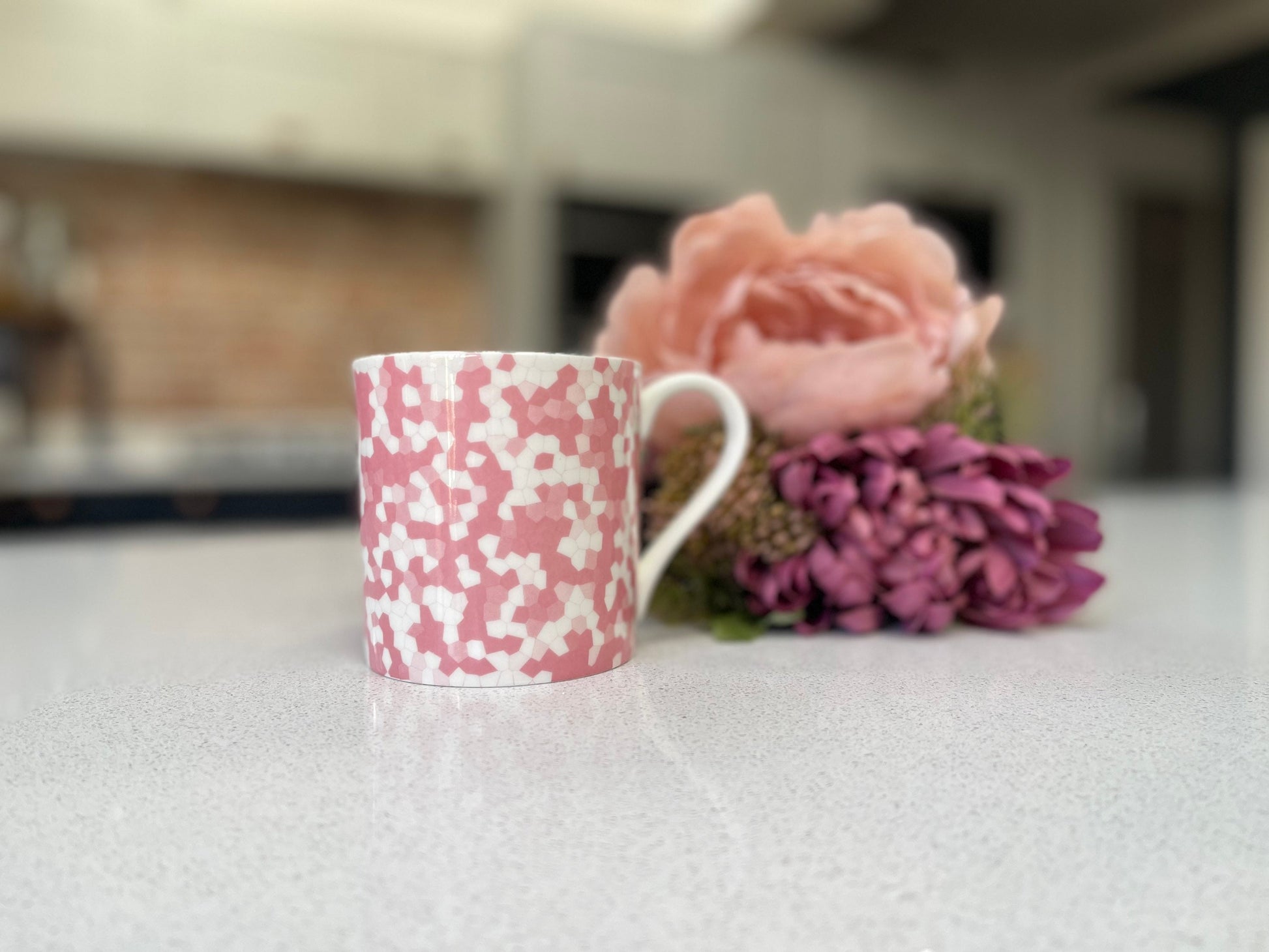 Set of 6 Fine Bone China Geometric Pink mug set