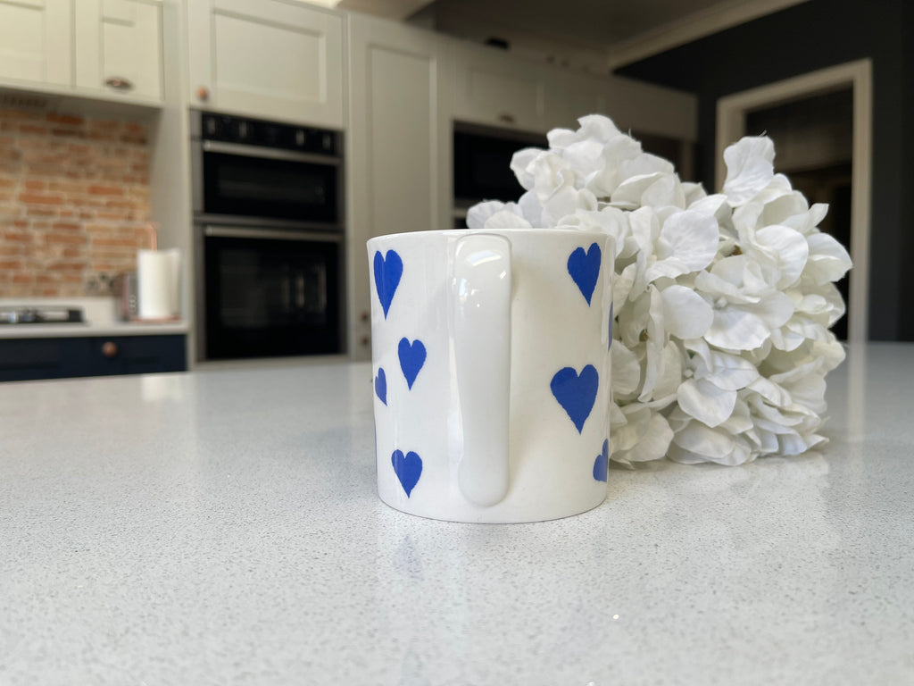 Set of 6 12oz Fine Bone China Blue Heart Mug Set