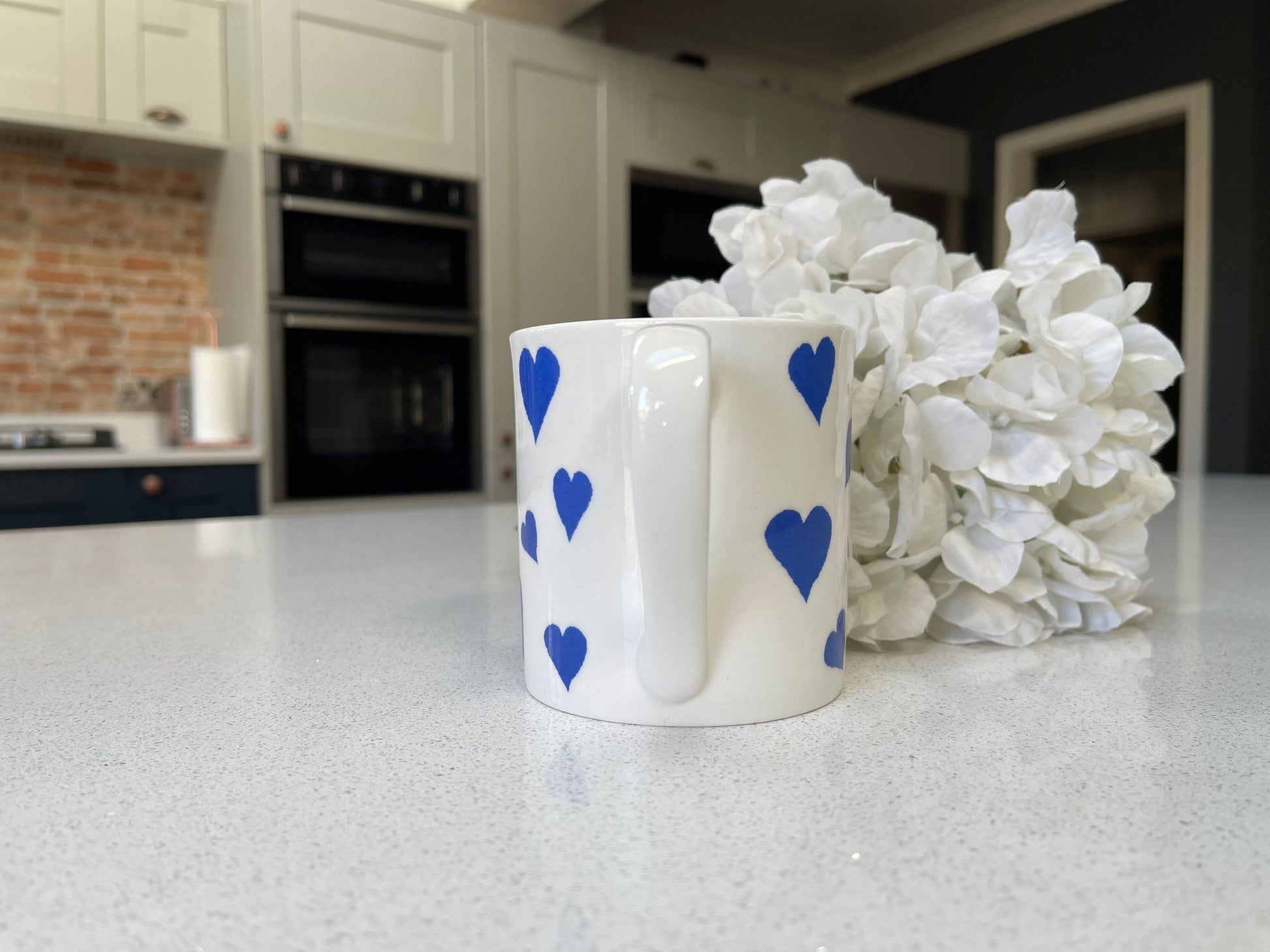 Set of 6 12oz Fine Bone China Blue Heart Mug Set