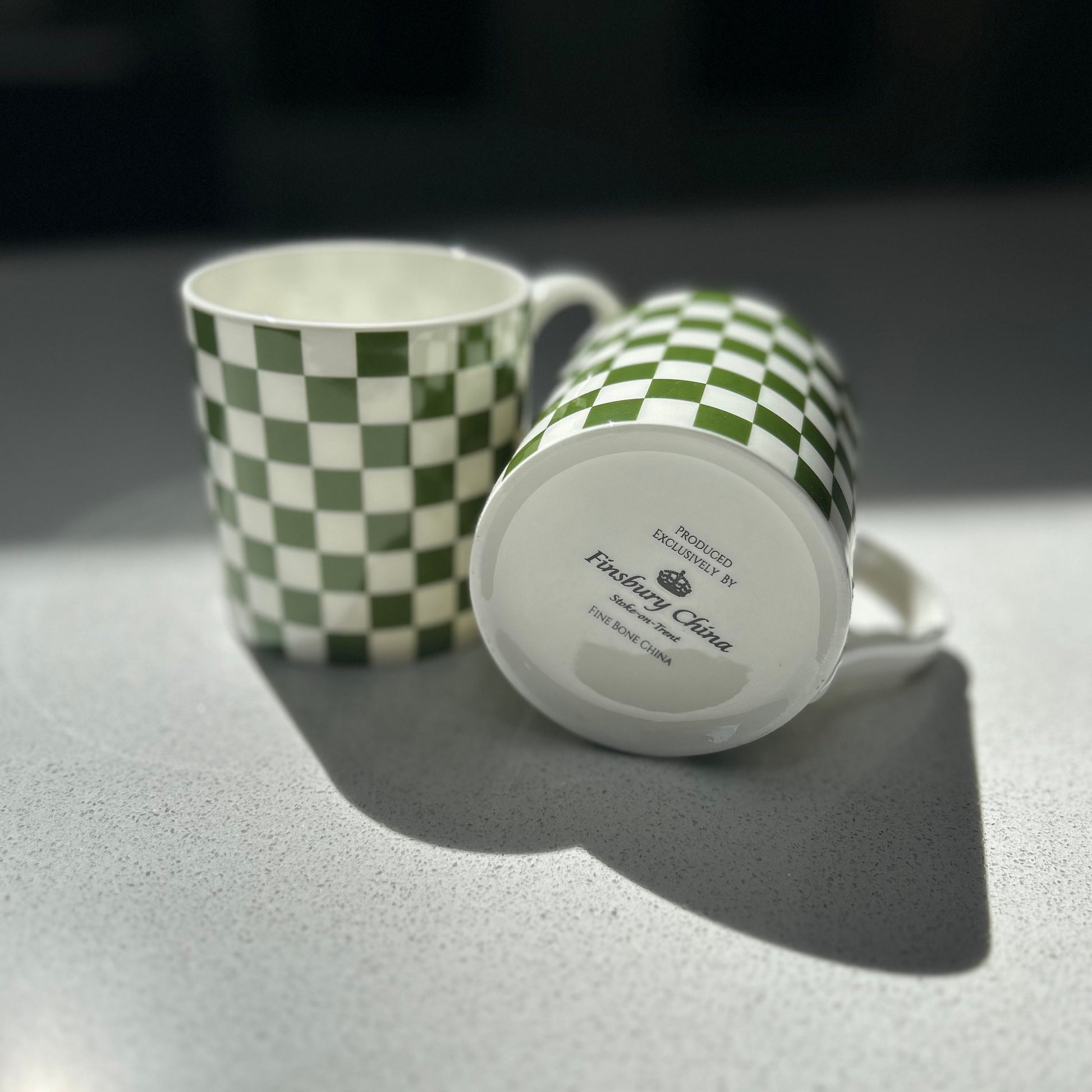 Green Checkerboard 6 Mug Set - 12oz Fine Bone China Cup
