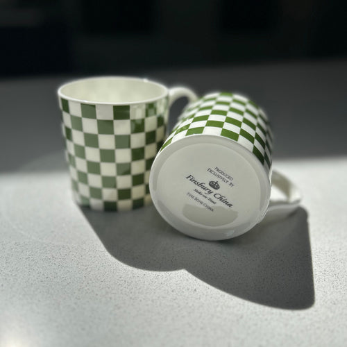 "Green Checkerboard" 12oz Fine Bone China Mug