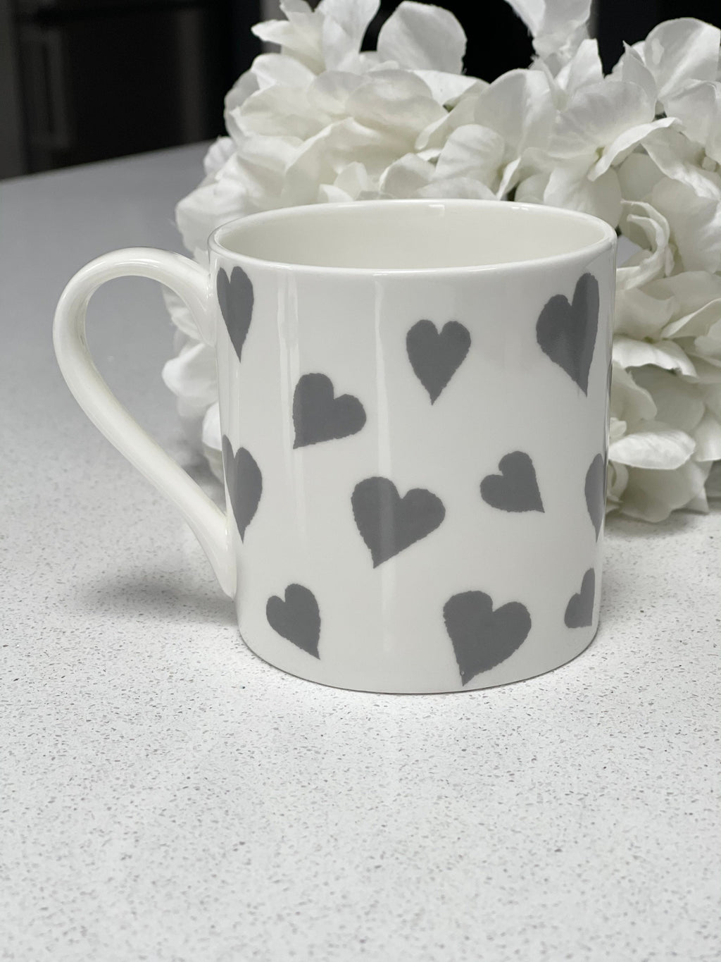 Set of 6 Grey Love Heart Fine Bone China Mugs