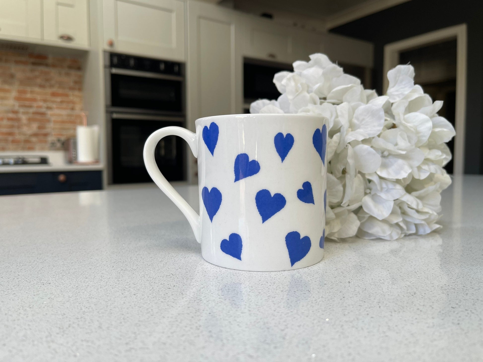 Set of 6 12oz Fine Bone China Blue Heart Mug Set