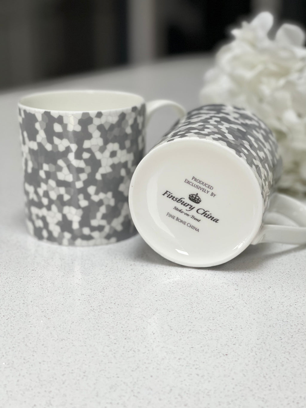 Set of 6 Grey Design 12oz Fine Bone China Mugs