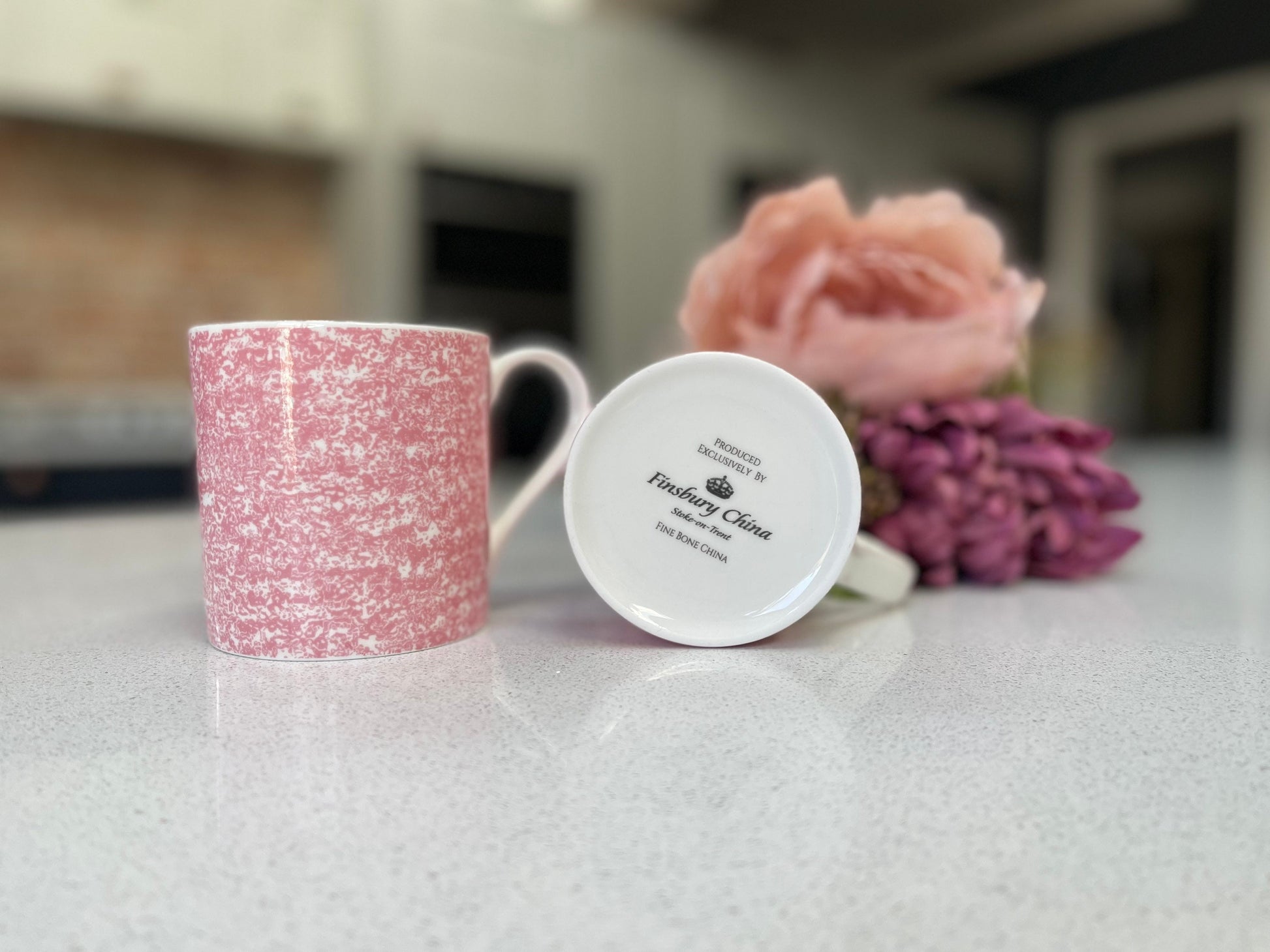 Set of 6 Fine Bone China pink and white mugs