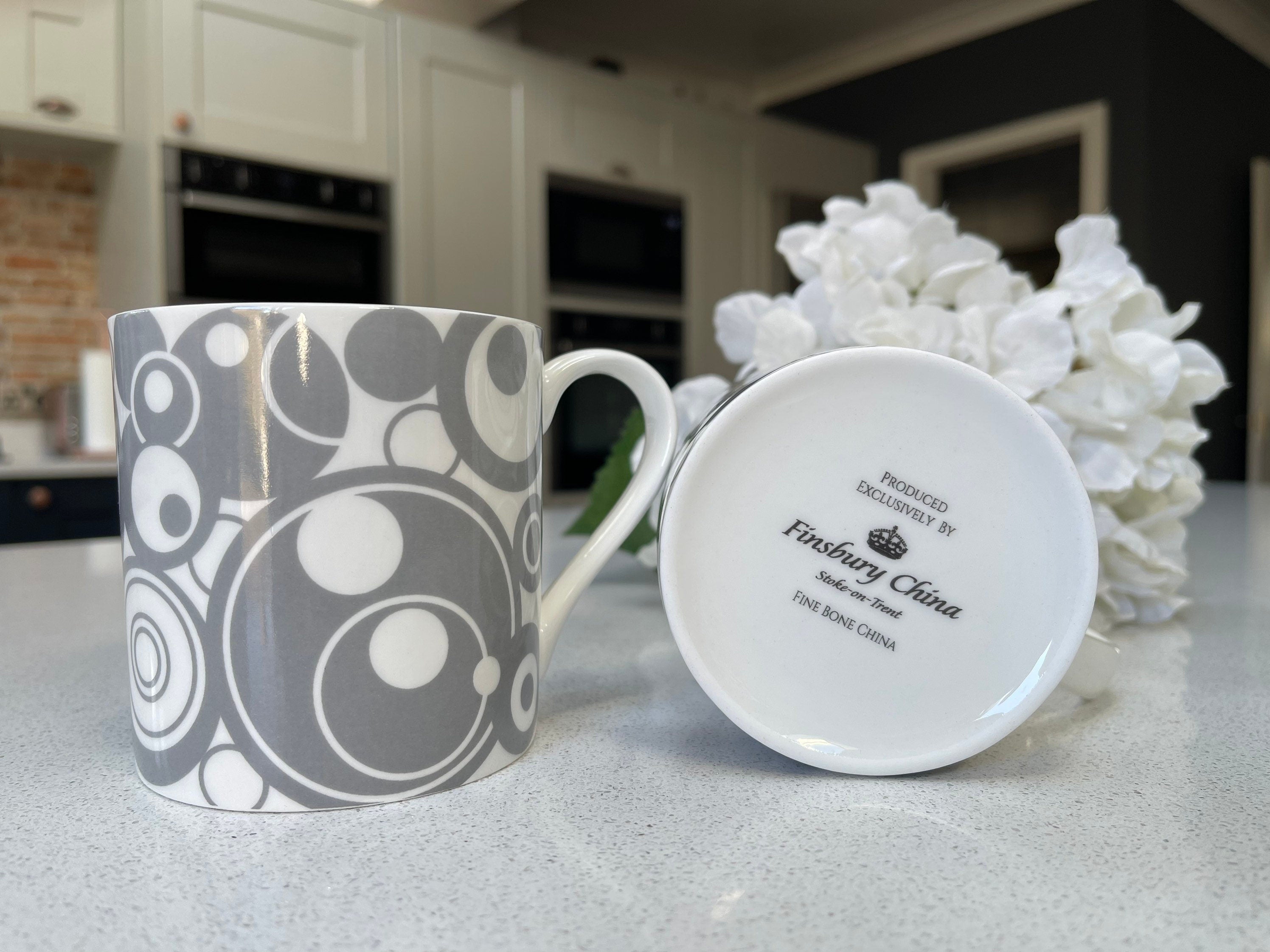 "Grey Circles" 12oz Fine Bone China Mug