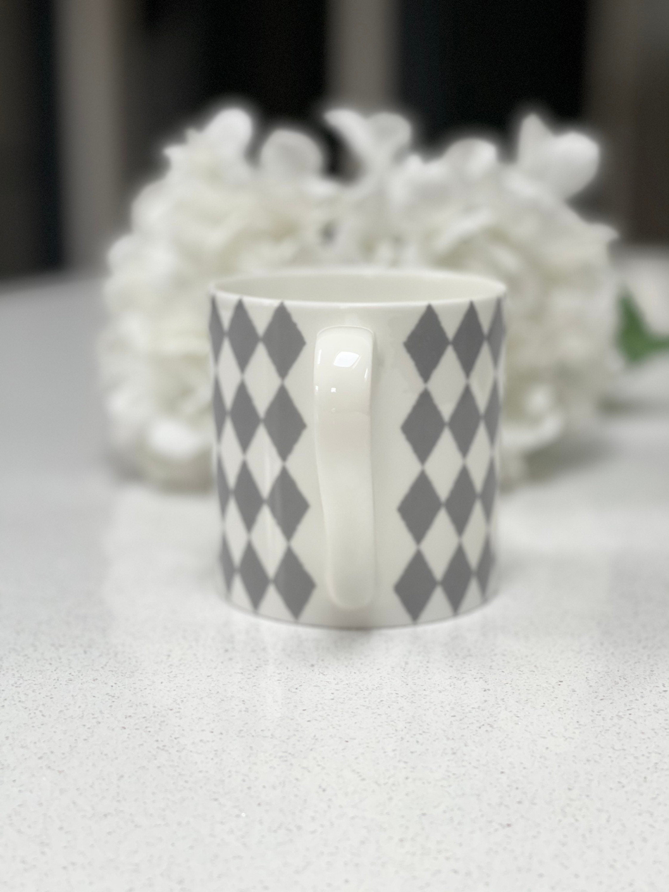 "Grey Harlequin" 12oz Fine Bone China Mug
