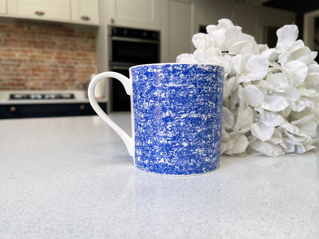 Set of 6 12oz Fine Bone China Blue pixelated Mug Set