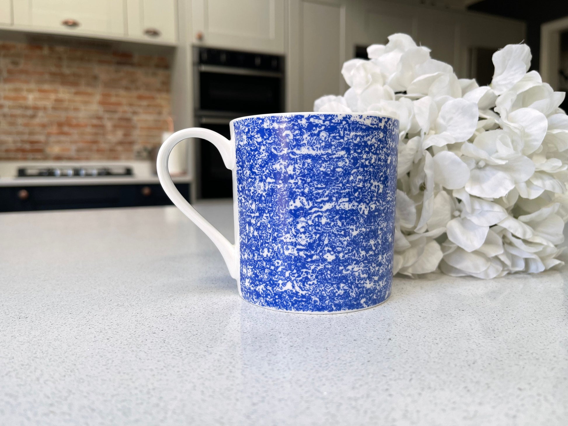 Set of 6 12oz Fine Bone China Blue pixelated Mug Set