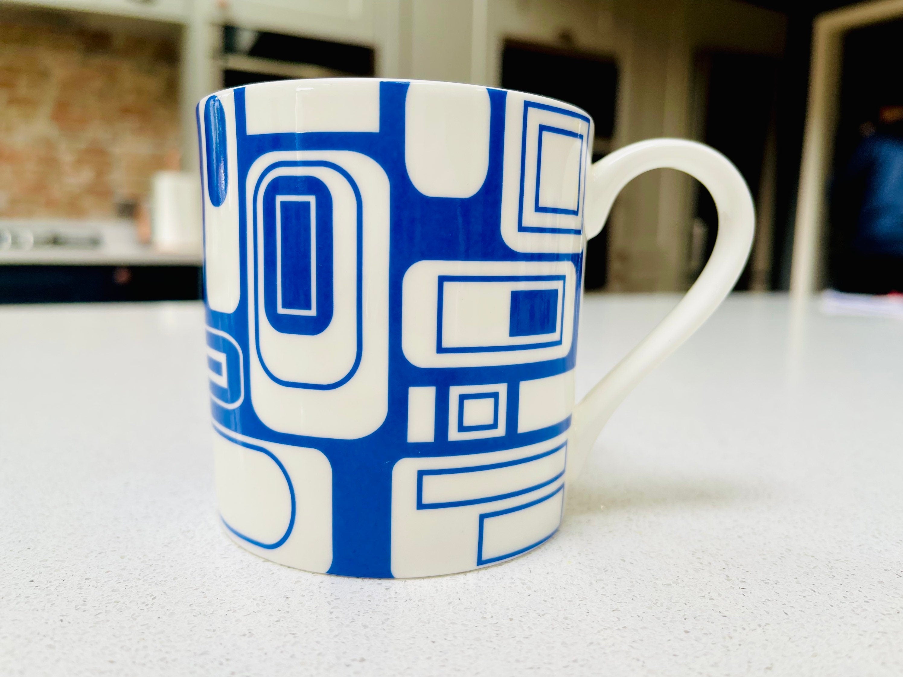"Blue 60's Inspired Retro Design" 12oz Fine Bone China Mug