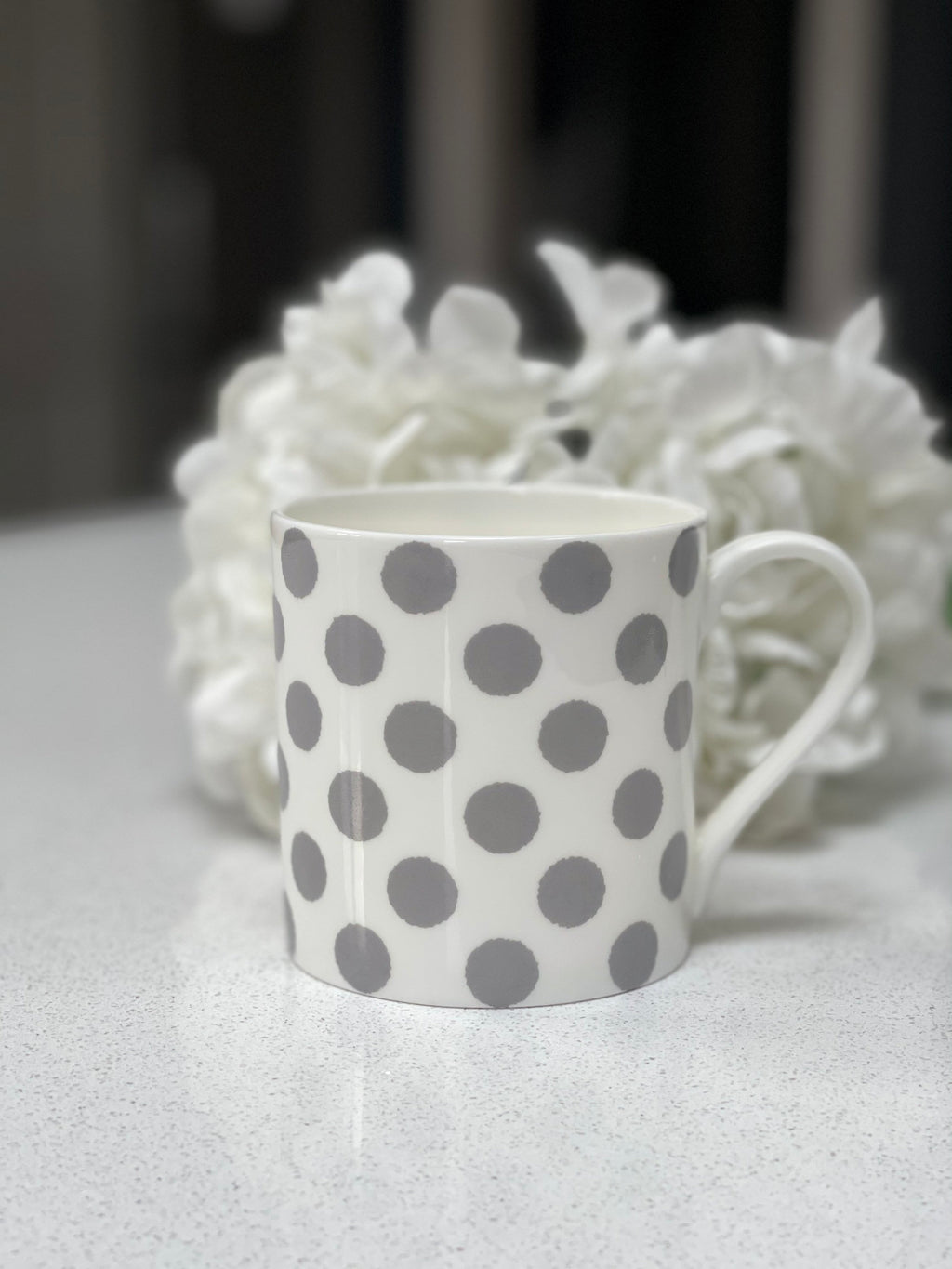 Set of 6 Fine Bone China 12oz Grey Spot Mugs