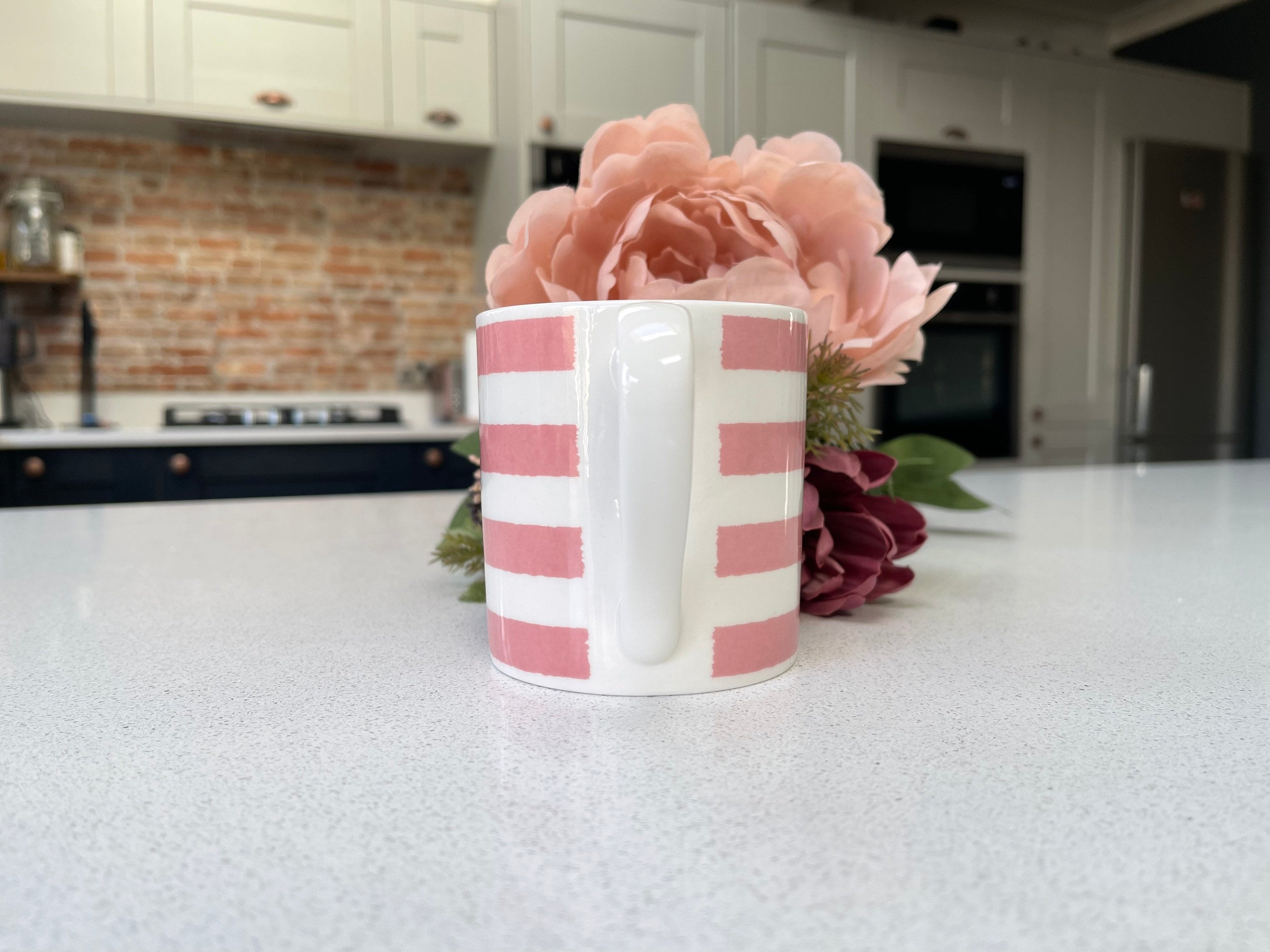 "Pink Horizontal Stripes" 12oz Fine Bone China Mug