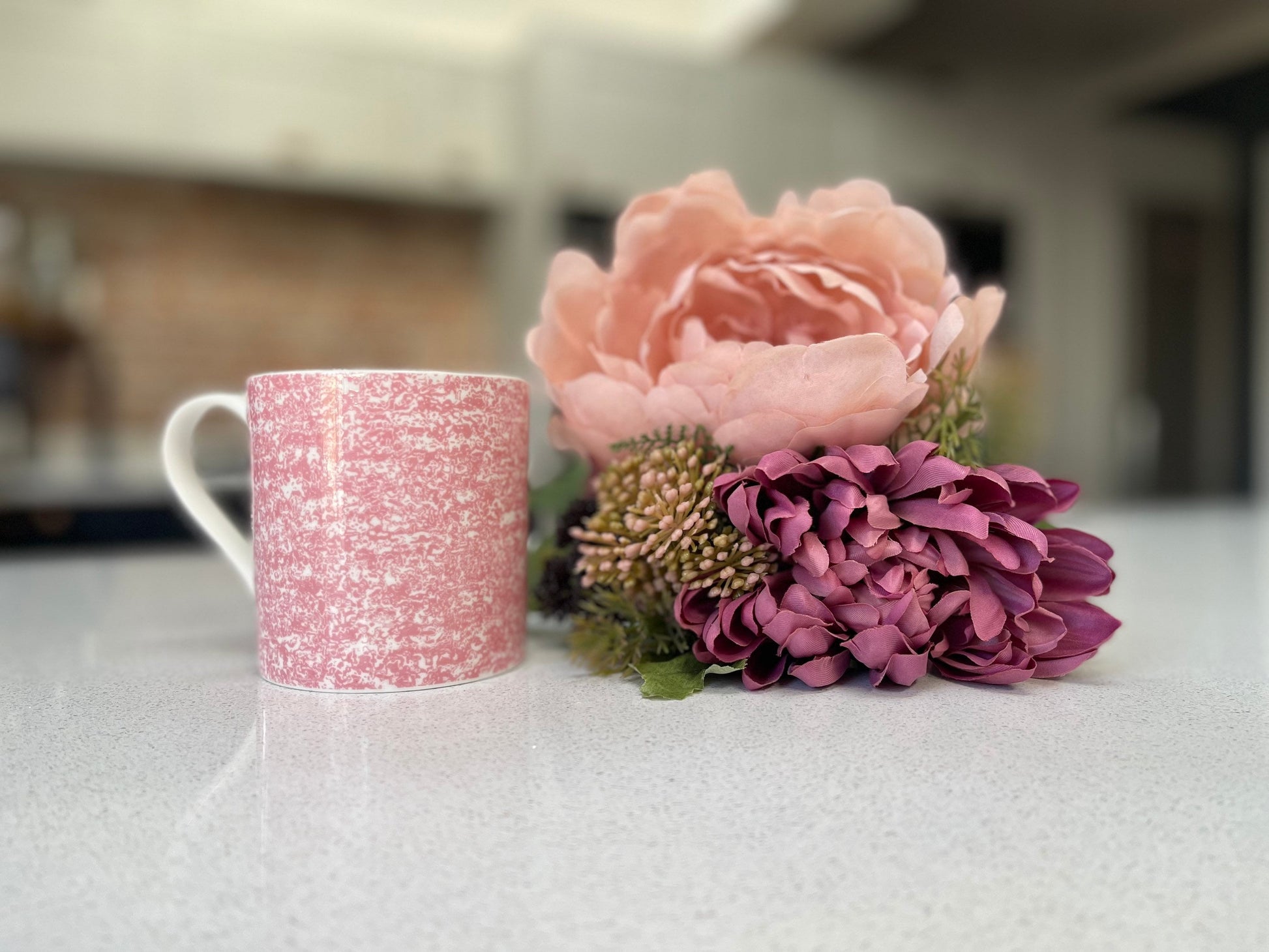 Set of 6 Fine Bone China pink and white mugs