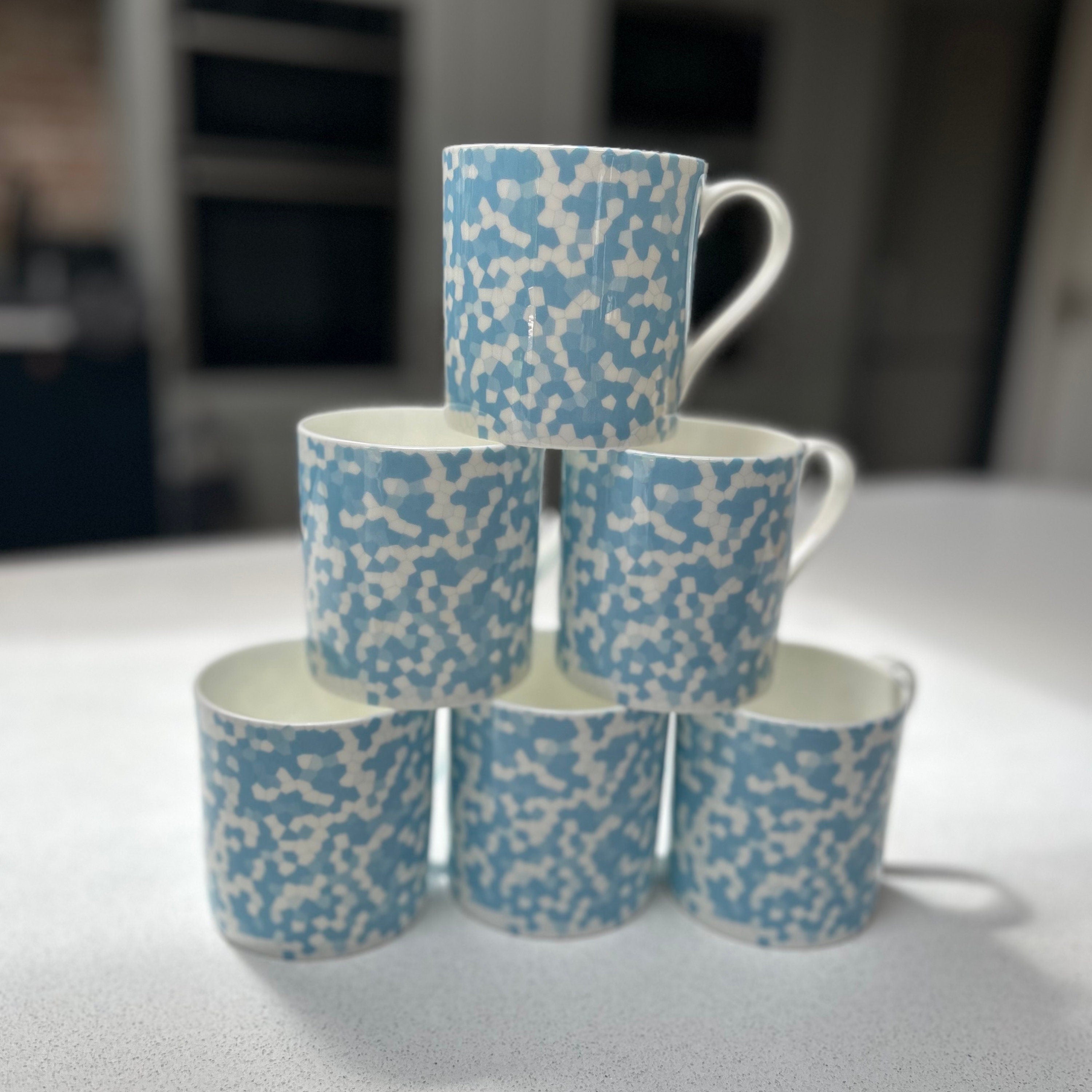 "Light Blue Honeycomb" 12oz Fine Bone China Mug