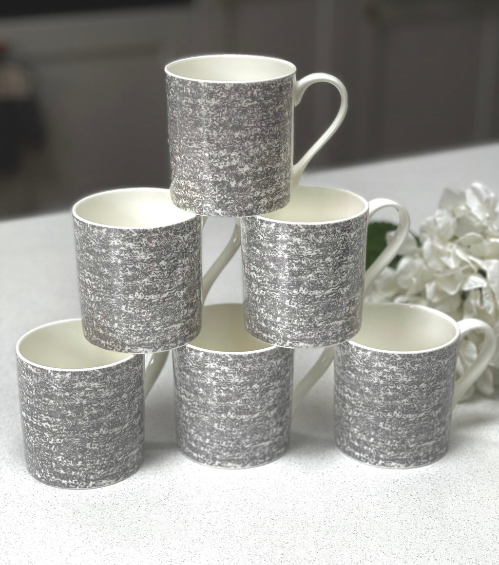 12oz Fine Bone China 6 Mug Set with a grey wraparound design