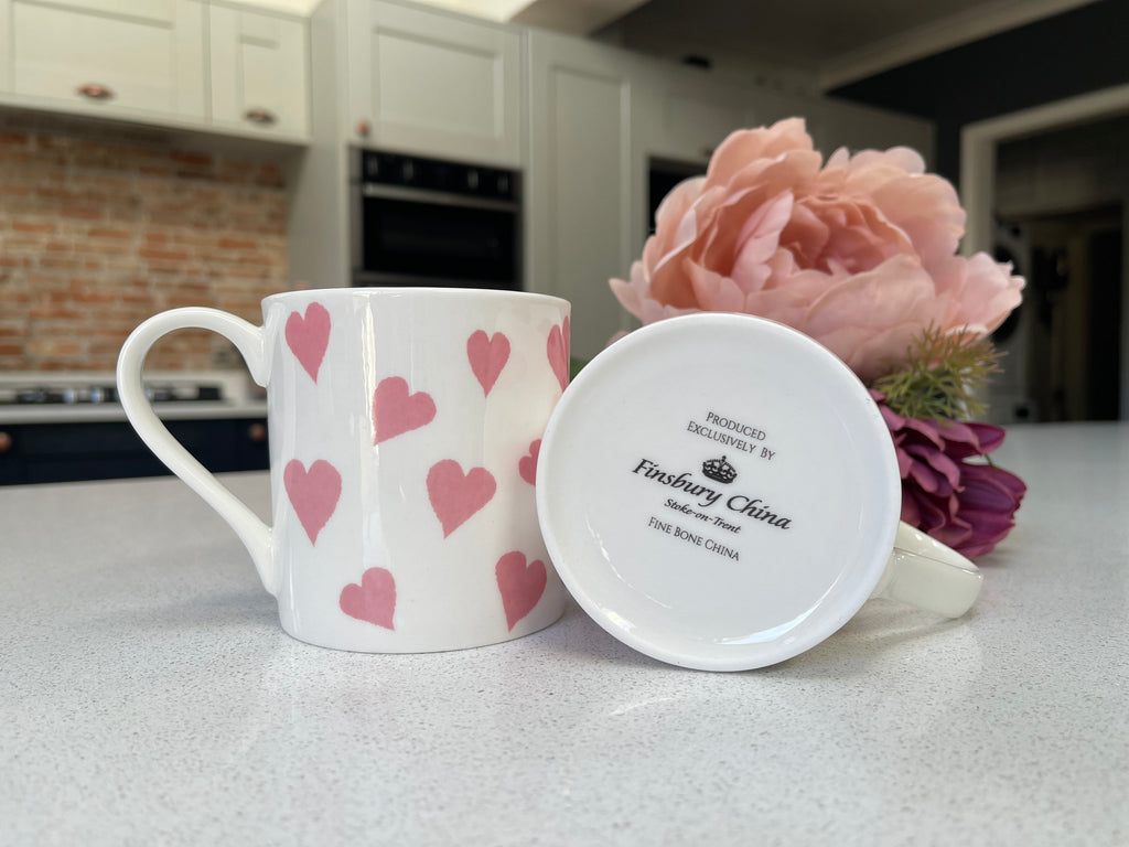 Set of 6 Fine Bone China Pink Hearts Mug Set