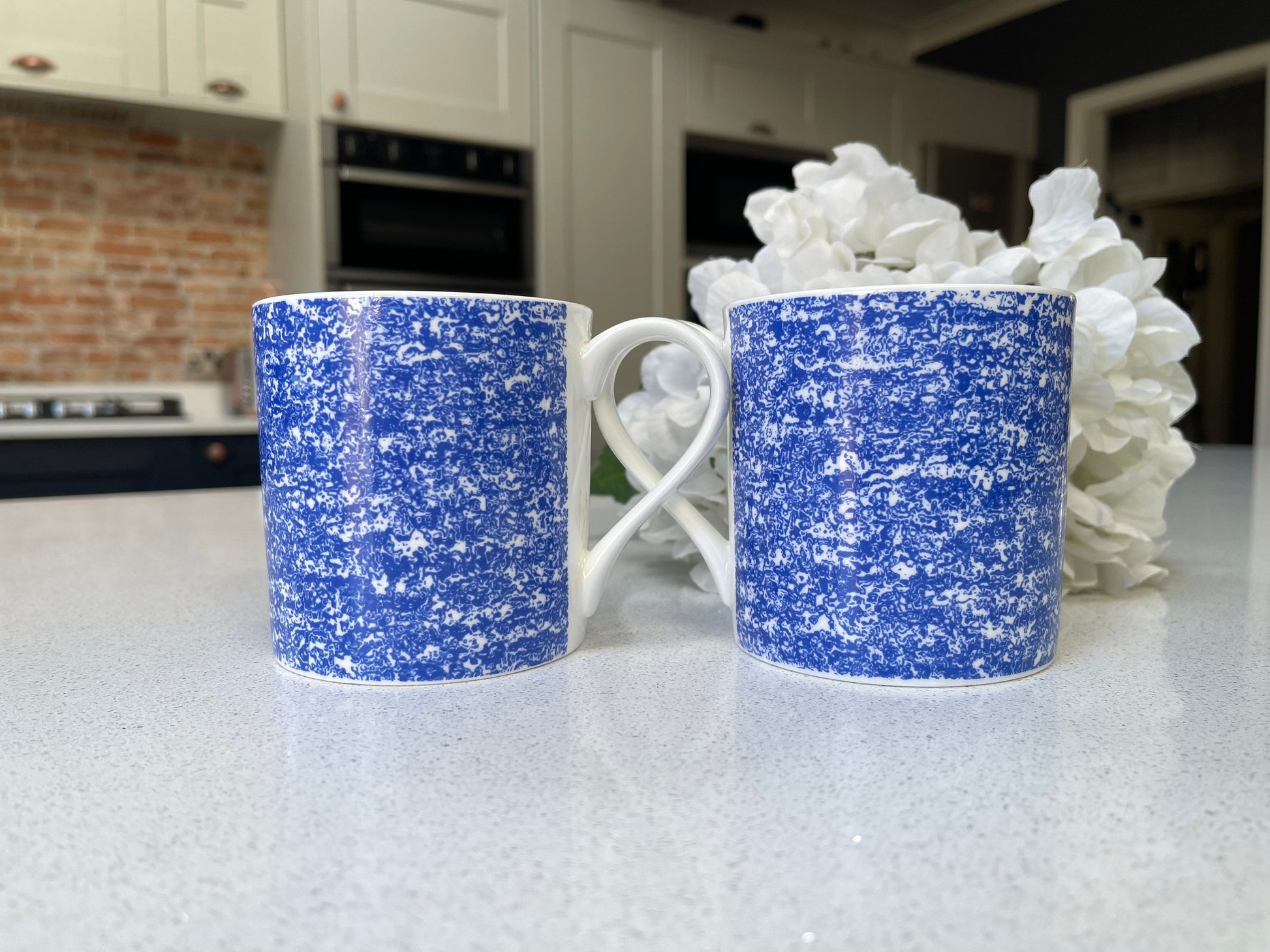 Set of 6 12oz Fine Bone China Blue pixelated Mug Set