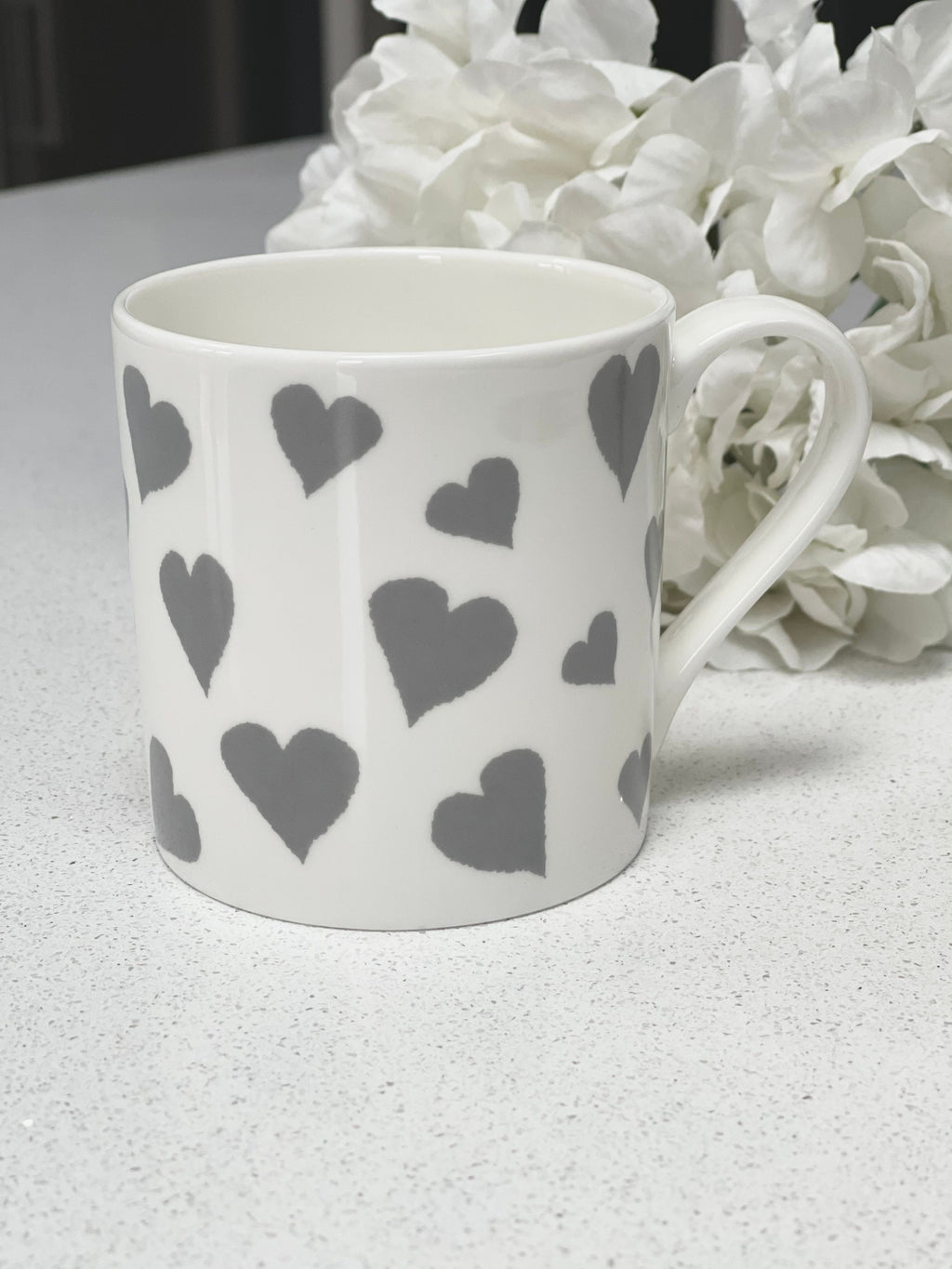 Set of 6 Grey Love Heart Fine Bone China Mugs