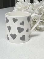 "Grey Hearts" 12oz Fine Bone China Mug