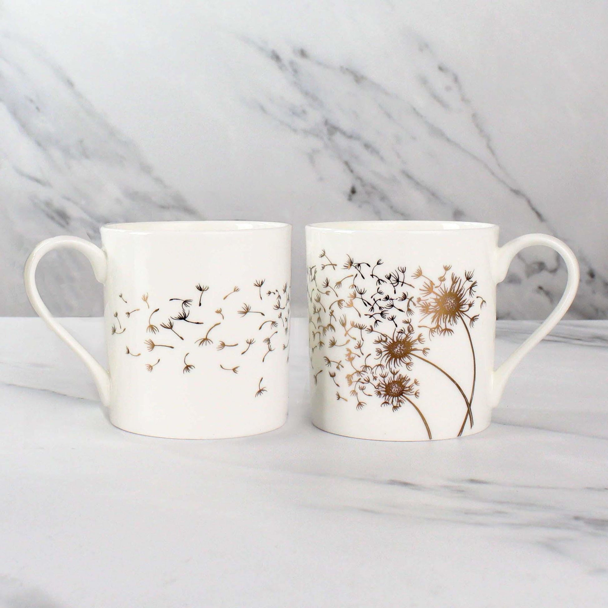 Set of 6 Fine Bone China Dandelion Wraparound Design in Gold