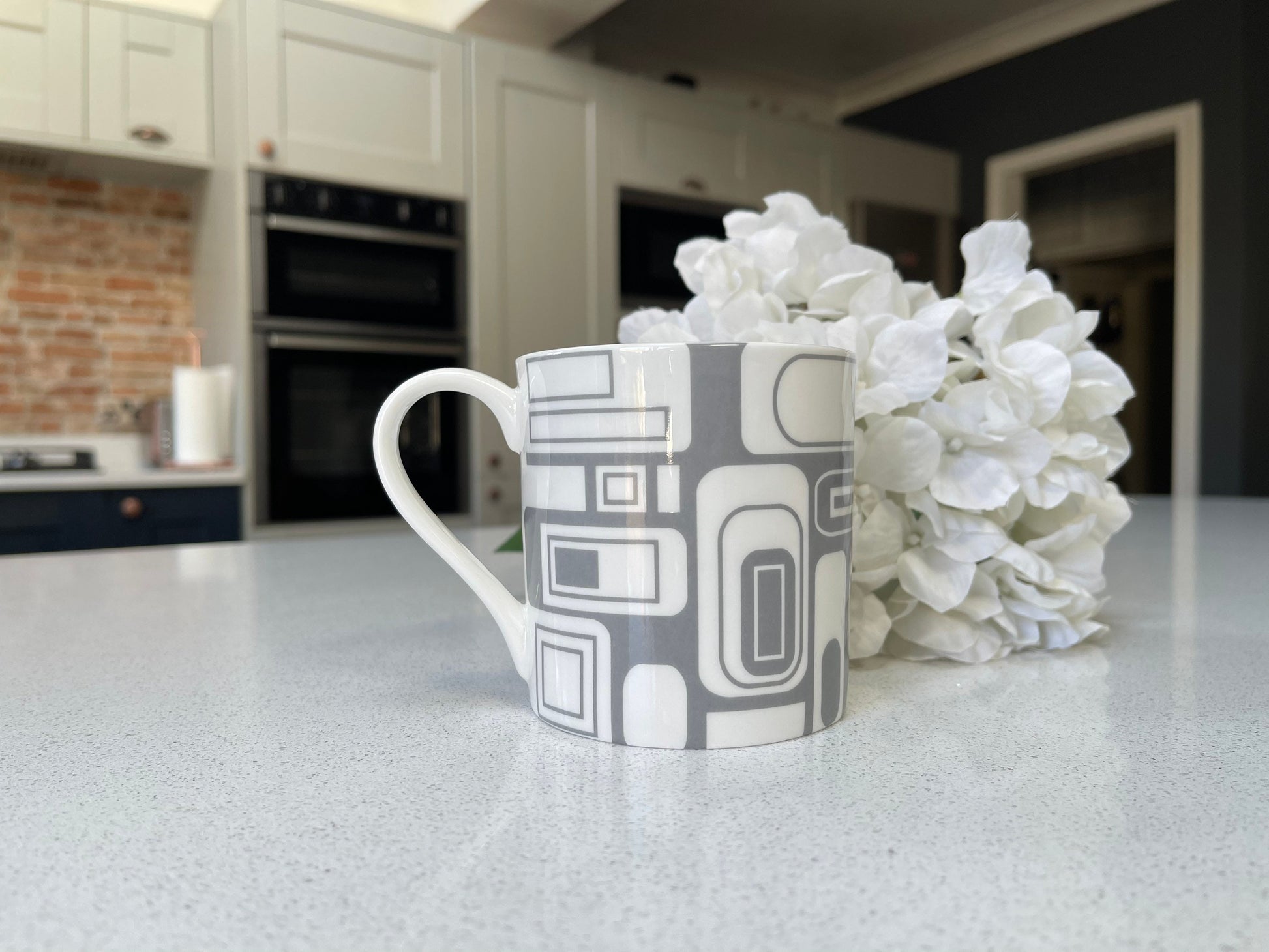 Set of 6 12oz Fine Bone China Retro Grey design mug set