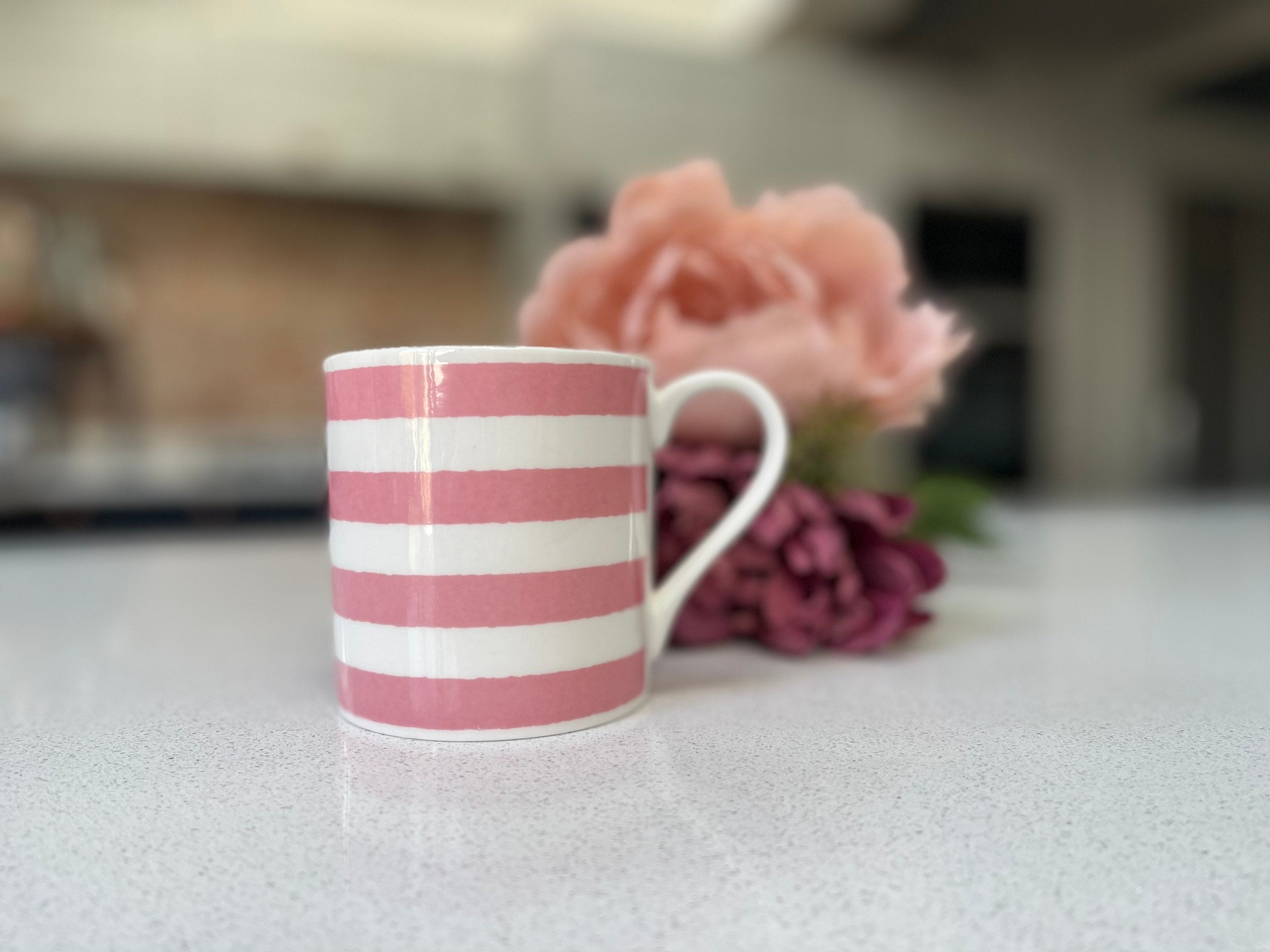 "Pink Horizontal Stripes" 12oz Fine Bone China Mug