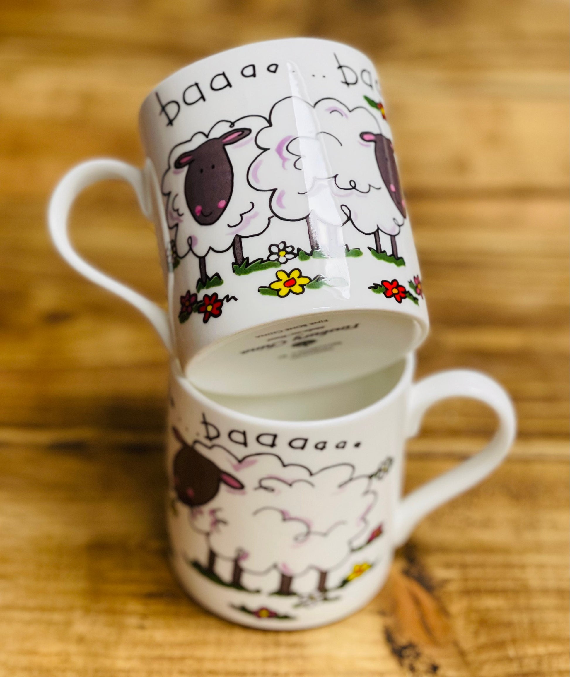Cartoon Farmyard Animals 6 Mug set.  Hand decorated on a fine bone china 8oz mug