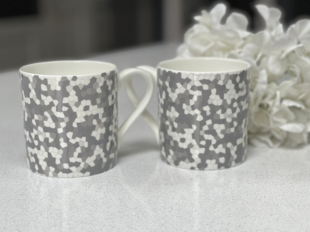 Set of 6 Grey Design 12oz Fine Bone China Mugs