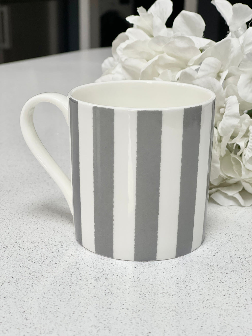 Set of 6 Fine Bone China Vertical Stripe Grey Mugs