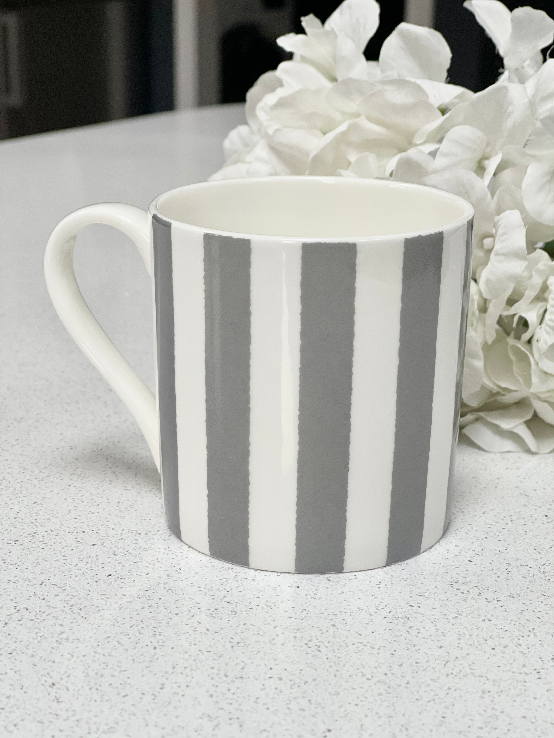 "Grey Vertical Stripes" 12oz Fine Bone China Mug