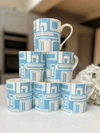 "Light Blue 60's Inspired Retro Design" 12oz Fine Bone China Mug