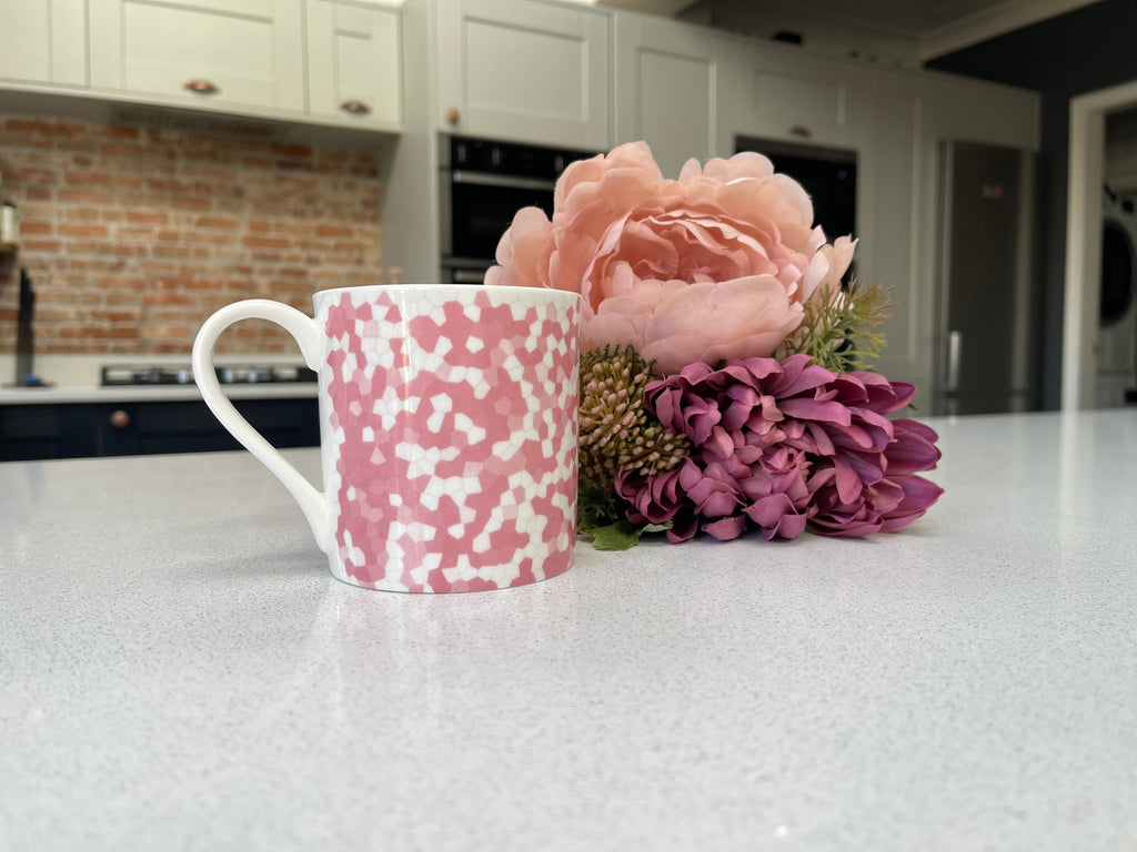 Set of 6 Fine Bone China Geometric Pink mug set