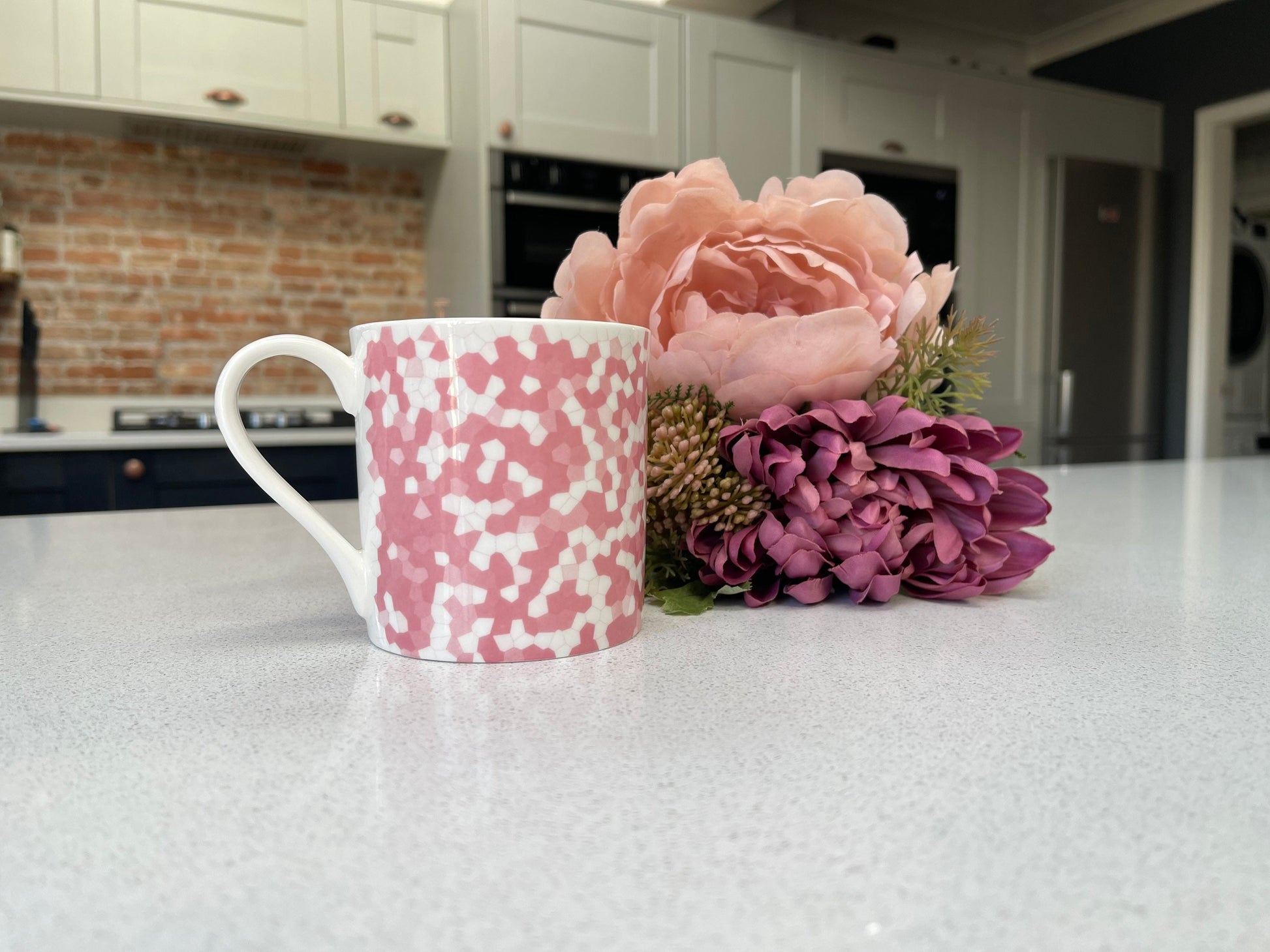 Set of 6 Fine Bone China Geometric Pink mug set