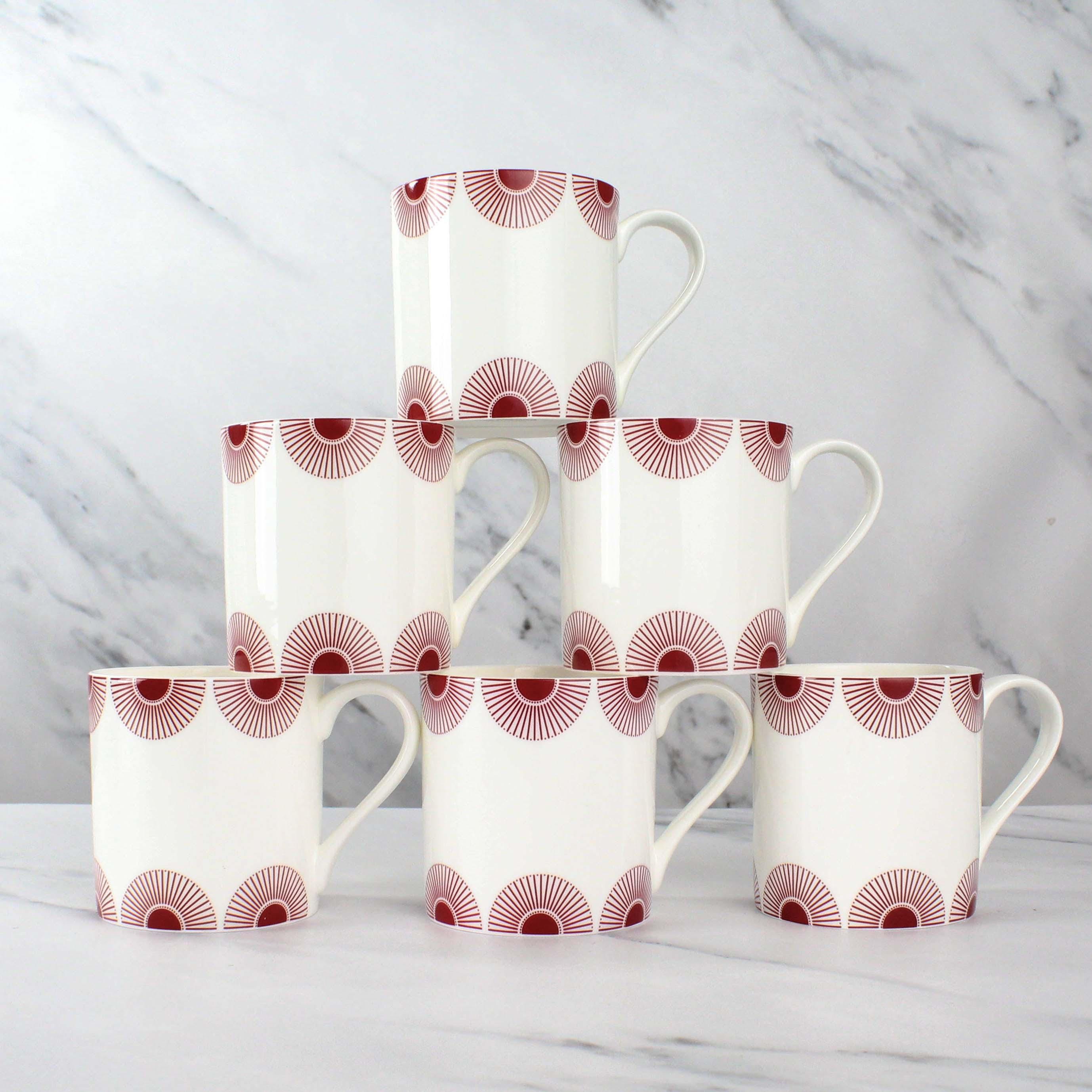 "Burgundy Fan Design" 12oz Fine Bone China Mug