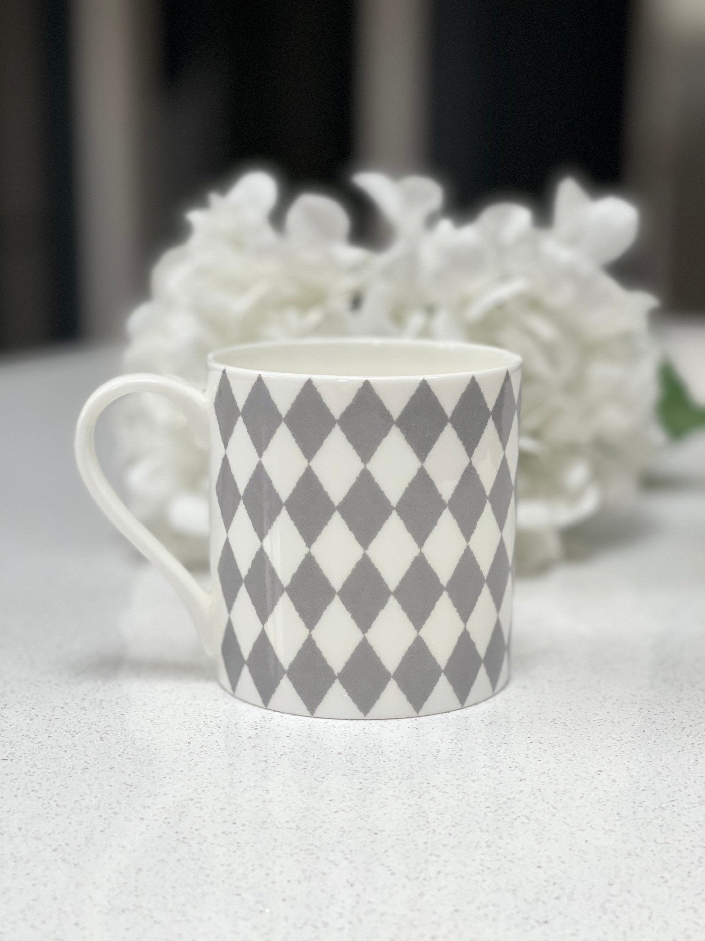 "Grey Harlequin" 12oz Fine Bone China Mug