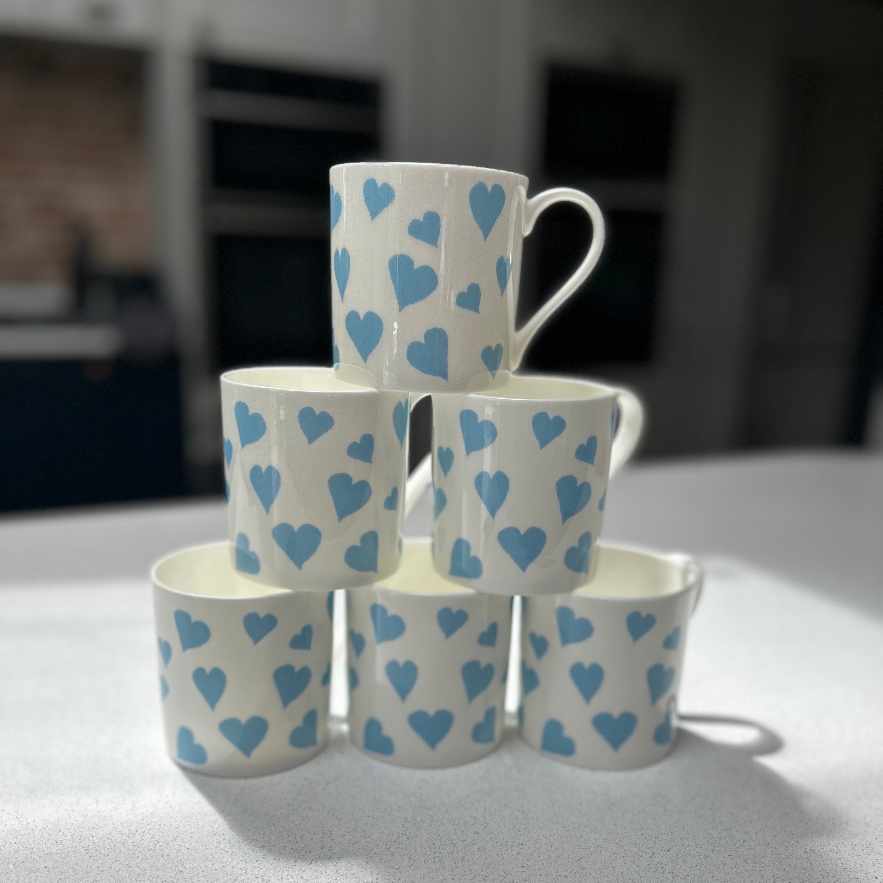 "Light Blue Hearts" 12oz Fine Bone China Mug