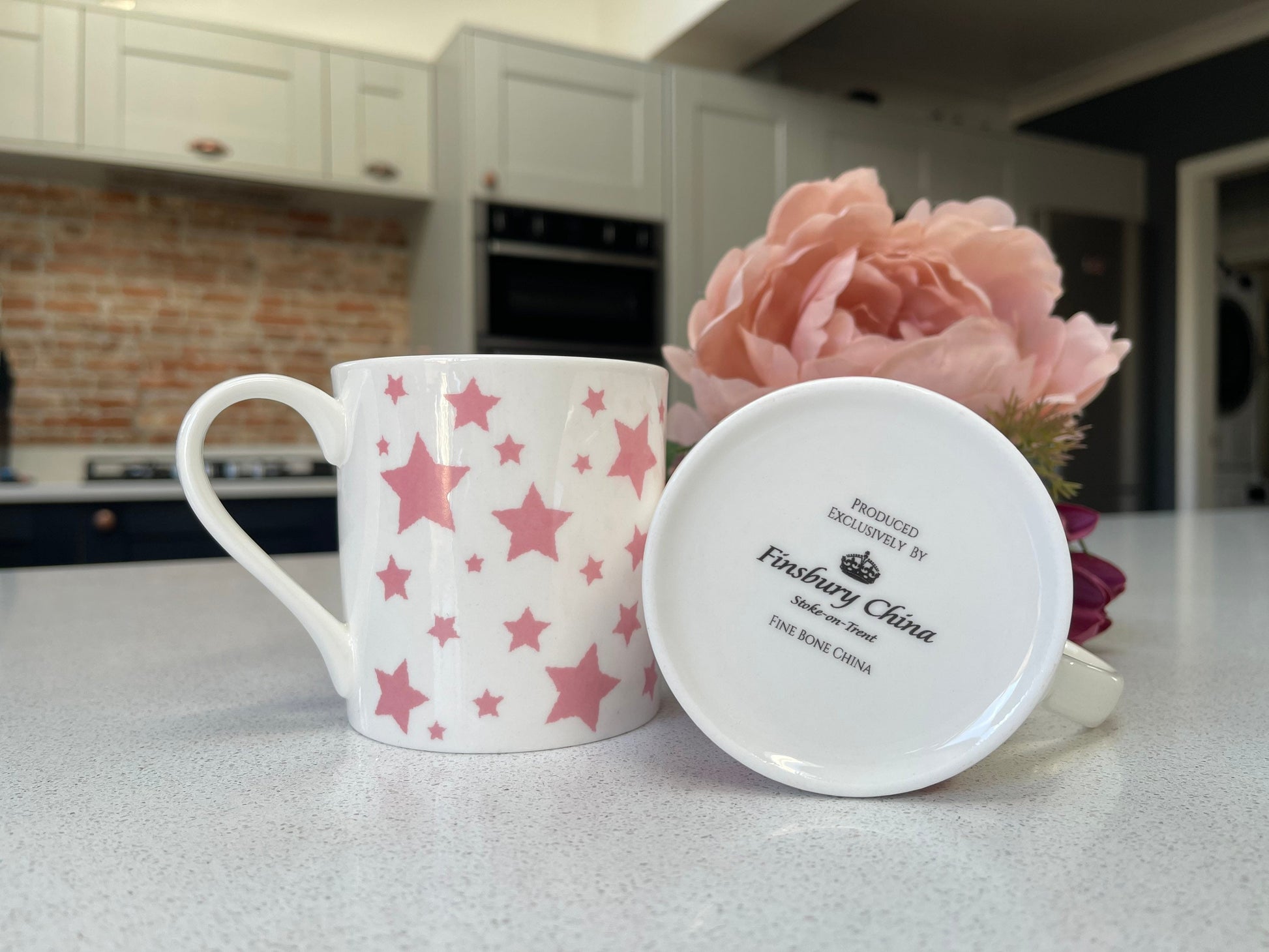 Set of 6 Fine Bone China Pink Star Mug Set
