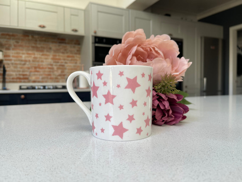 Set of 6 Fine Bone China Pink Star Mug Set