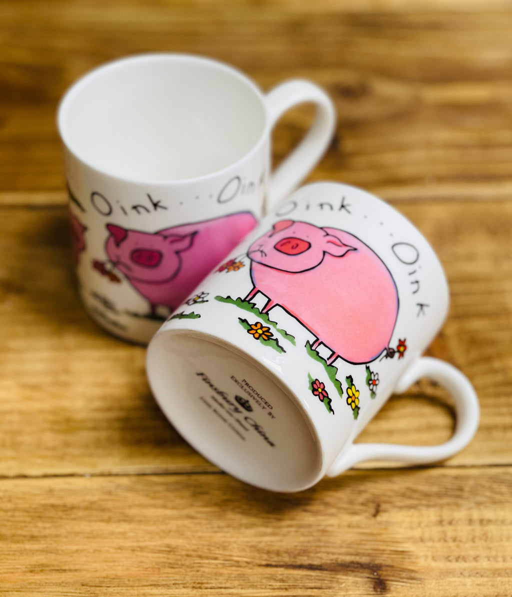 Cartoon Farmyard Animals 6 Mug set.  Hand decorated on a fine bone china 8oz mug