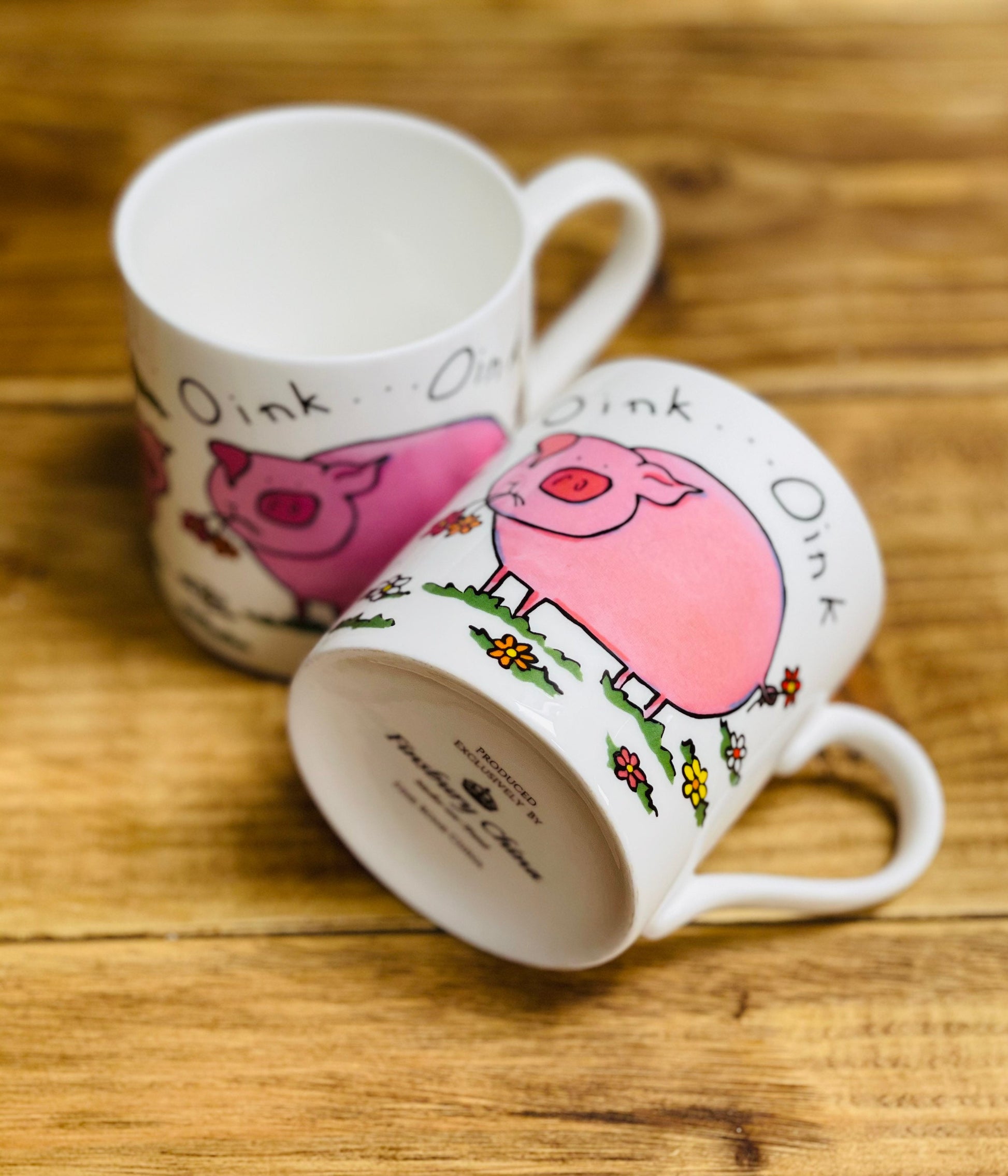 Cartoon Farmyard Animals 6 Mug set.  Hand decorated on a fine bone china 8oz mug