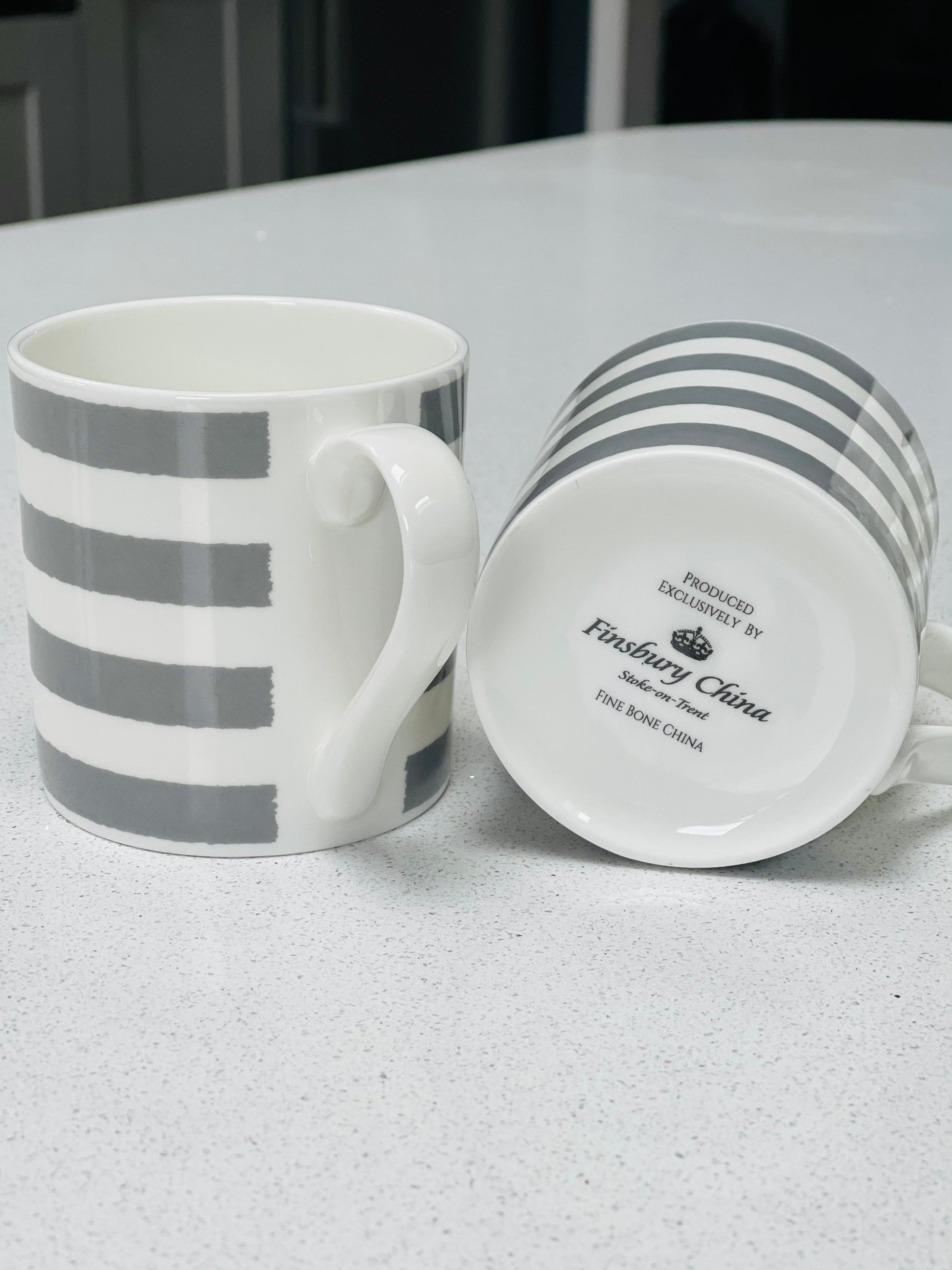 Grey Stripe set of 6 - 12oz Fine Bone China Mugs