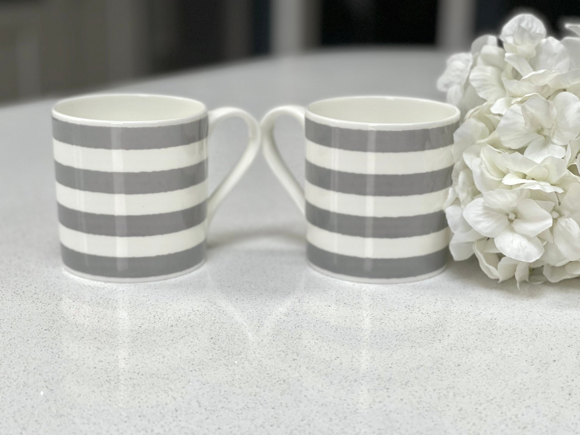 Grey Stripe set of 6 - 12oz Fine Bone China Mugs